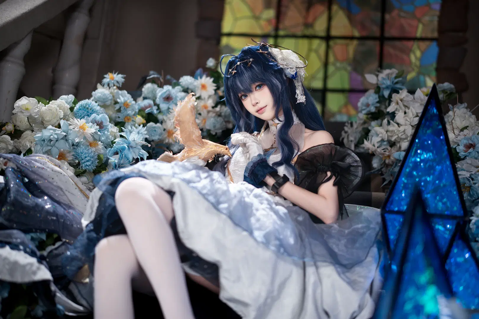 明日方舟, 星极cos, 丝袜, 蓝白发色, 教堂风