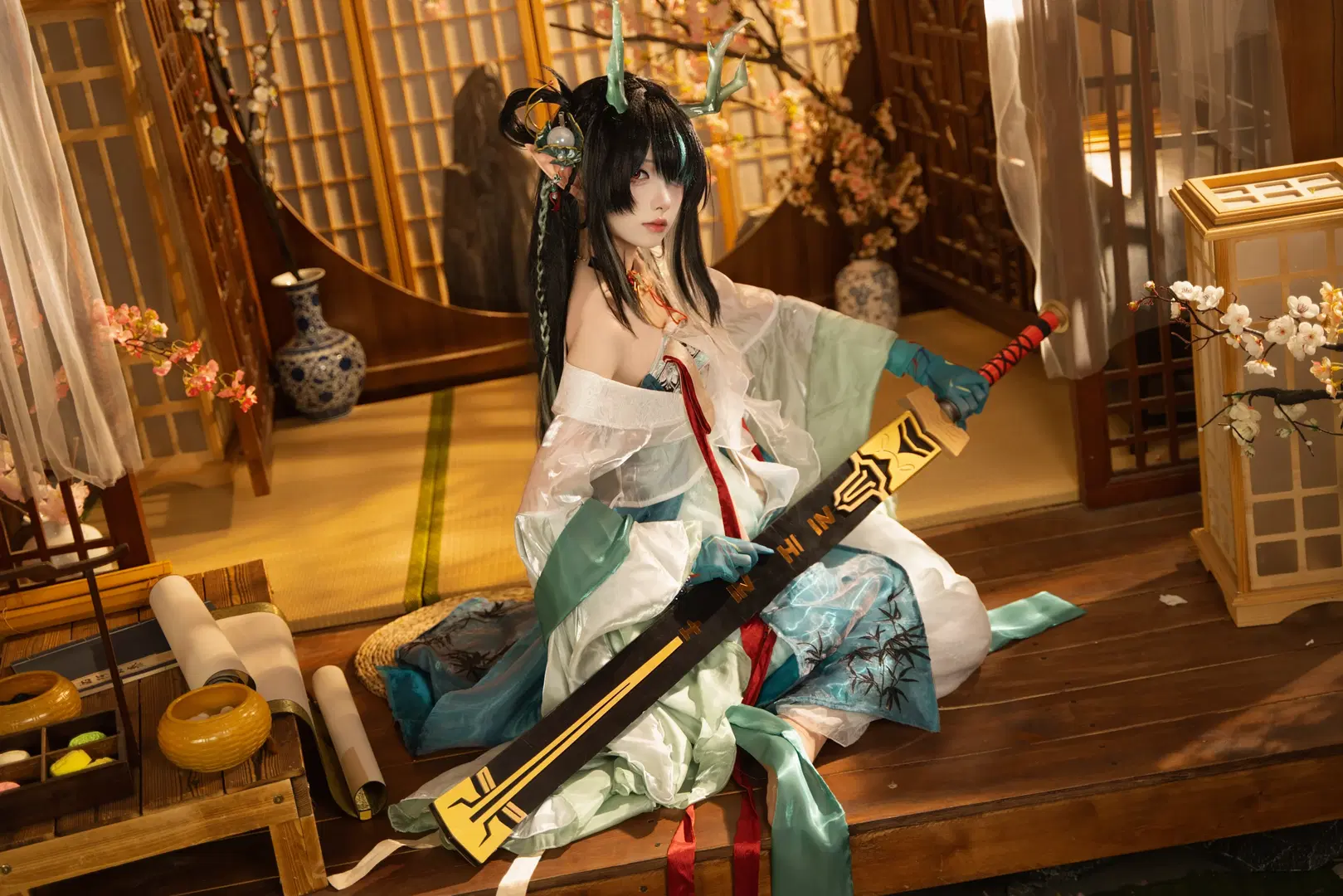 古風コスプレ, アークナイツ, シーコスプレ, アークナイツ シー, 白ストッキング