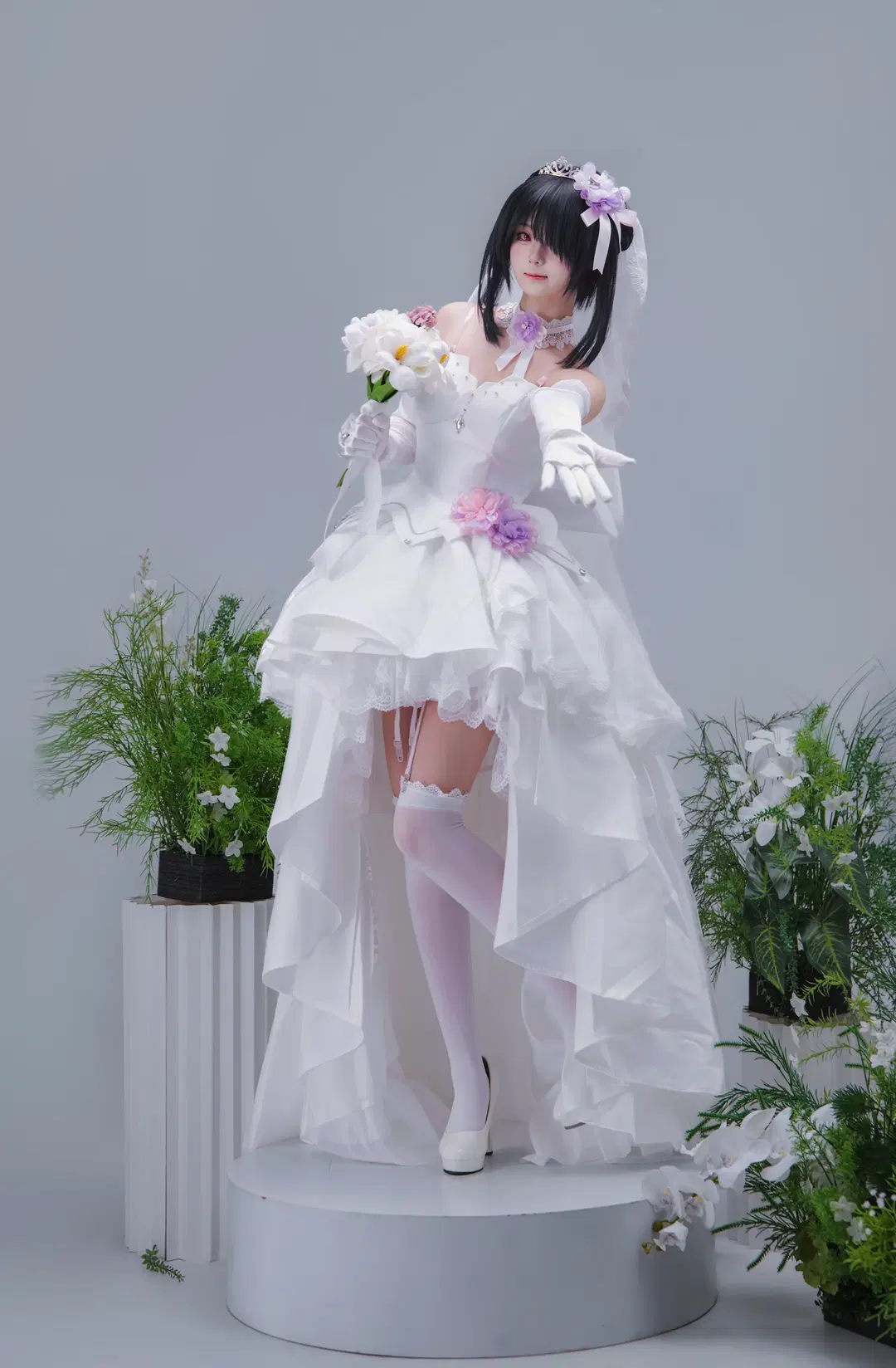【時崎狂三 コスプレ】花嫁の白ベールと白ストッキングガーターのスタジオ撮影記録 - 海海📸 - 5枚目