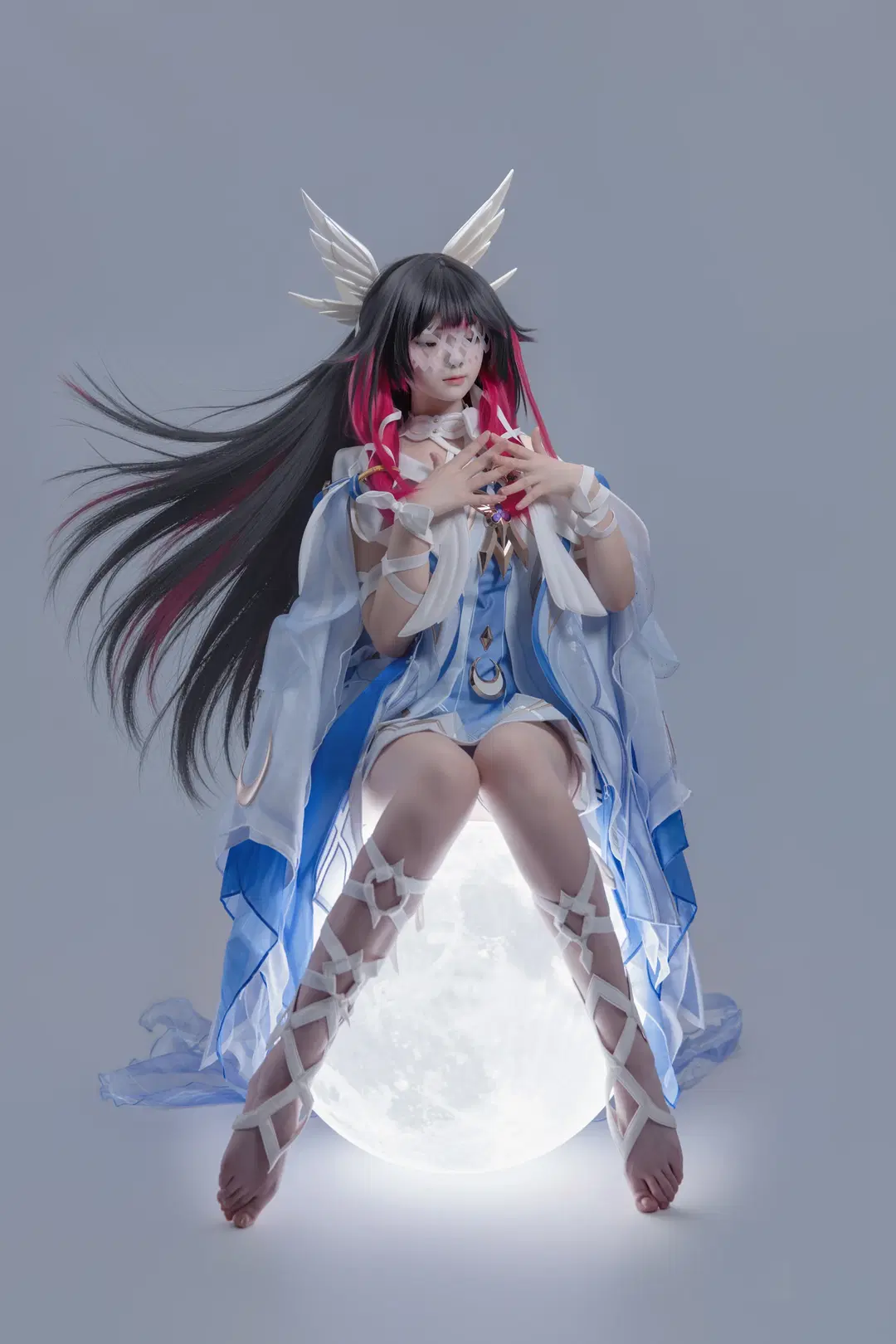 【コロンビーナ コスプレ】青白のシアーチュールと光る月の小道具：白ホリ撮影記録 - 海海📸 - 11枚目