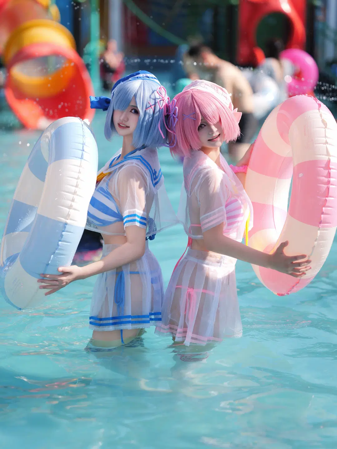 【ラム＆レム コスプレ】ウォーターパークの涼やか白ストッキングあわせ二次元撮影 - 海海 - 11枚目