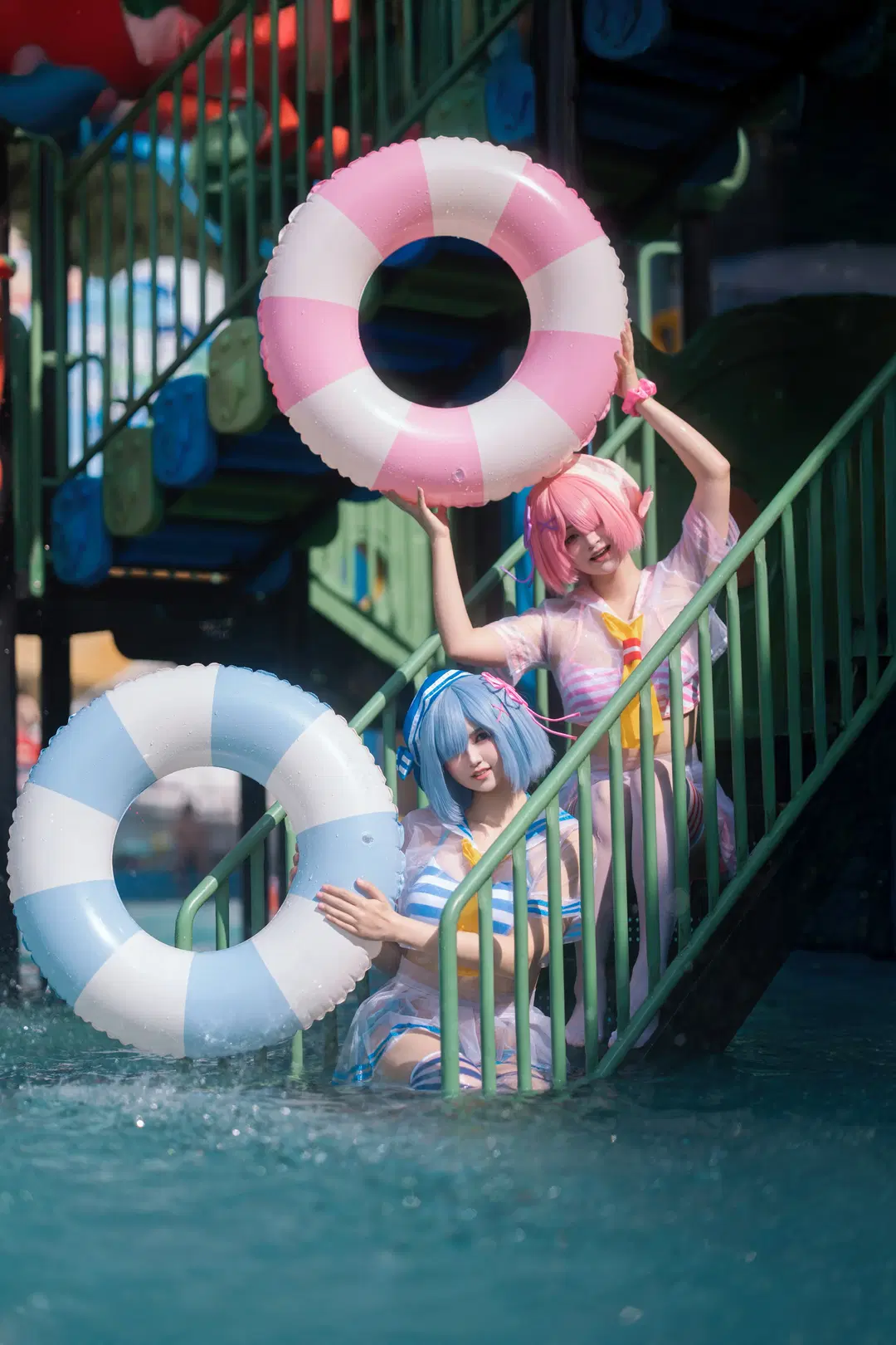 【ラム＆レム コスプレ】ウォーターパークの涼やか白ストッキングあわせ二次元撮影 - 海海 - 12枚目