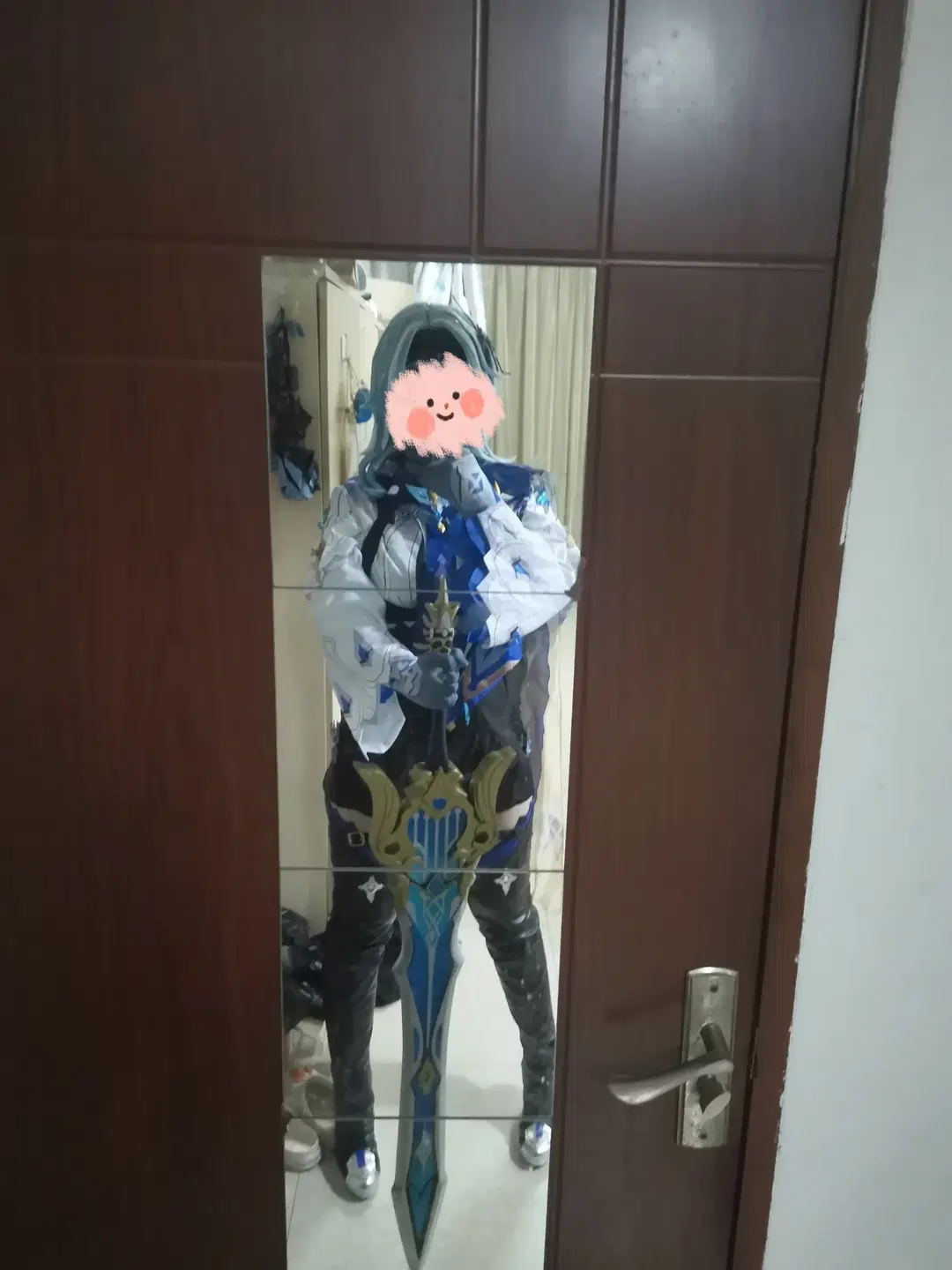 cosplay, 优菈cos, 对镜自拍, 过膝靴, 重剑