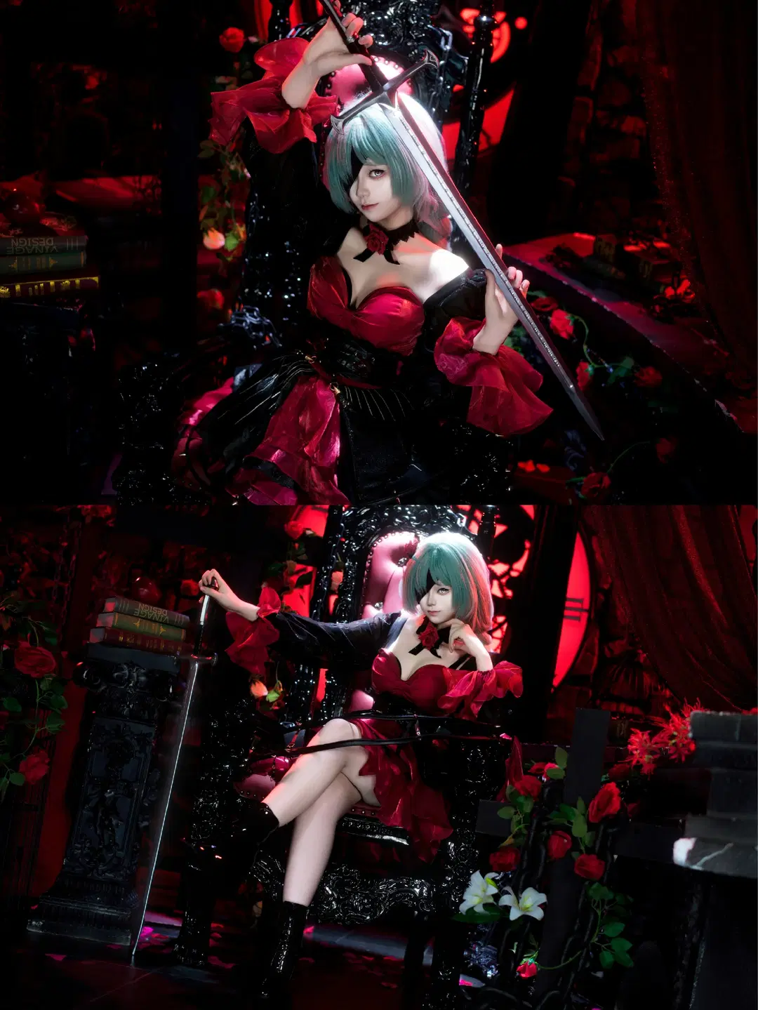 【フローヴァ コスプレ】『鳴潮』ダークゴシック美学、真紅と漆黒の薔薇と大剣の衝突 - 拉克苏 - 2枚目