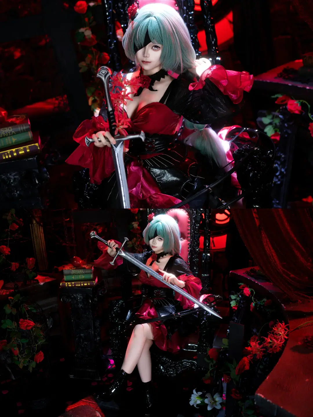 【フローヴァ コスプレ】『鳴潮』ダークゴシック美学、真紅と漆黒の薔薇と大剣の衝突 - 拉克苏 - 4枚目