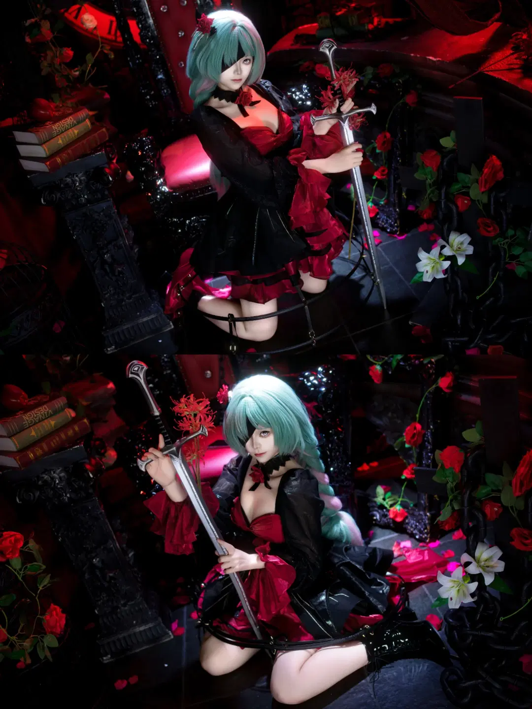 【フローヴァ コスプレ】『鳴潮』ダークゴシック美学、真紅と漆黒の薔薇と大剣の衝突 - 拉克苏 - 6枚目