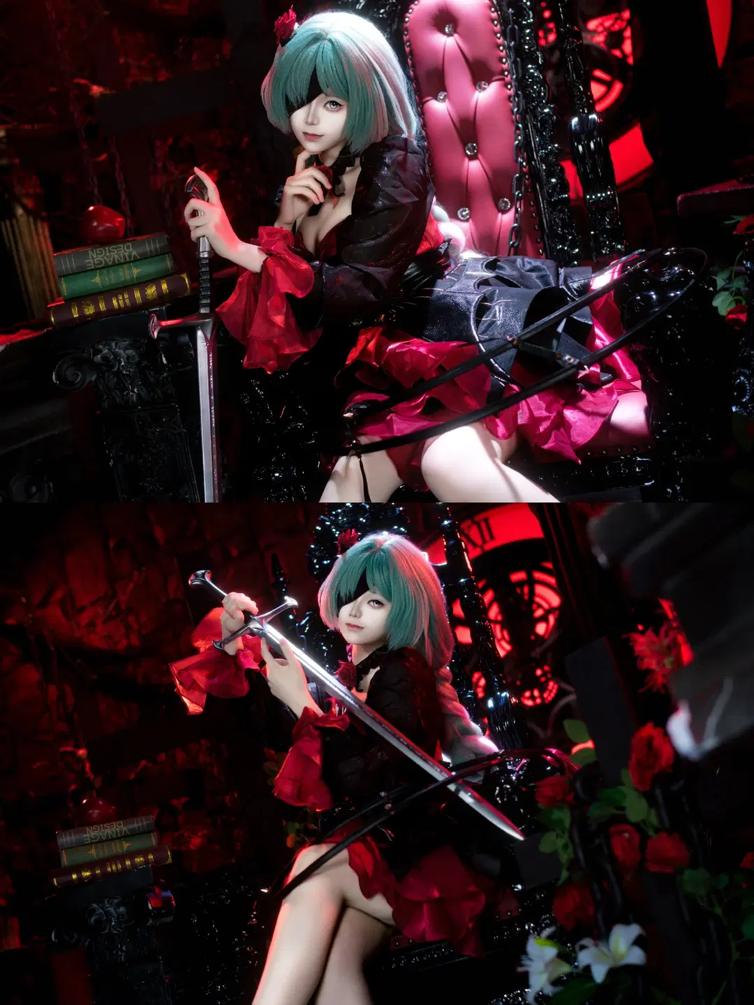 【フローヴァ コスプレ】『鳴潮』ダークゴシック美学、真紅と漆黒の薔薇と大剣の衝突 - 拉克苏 - 7枚目