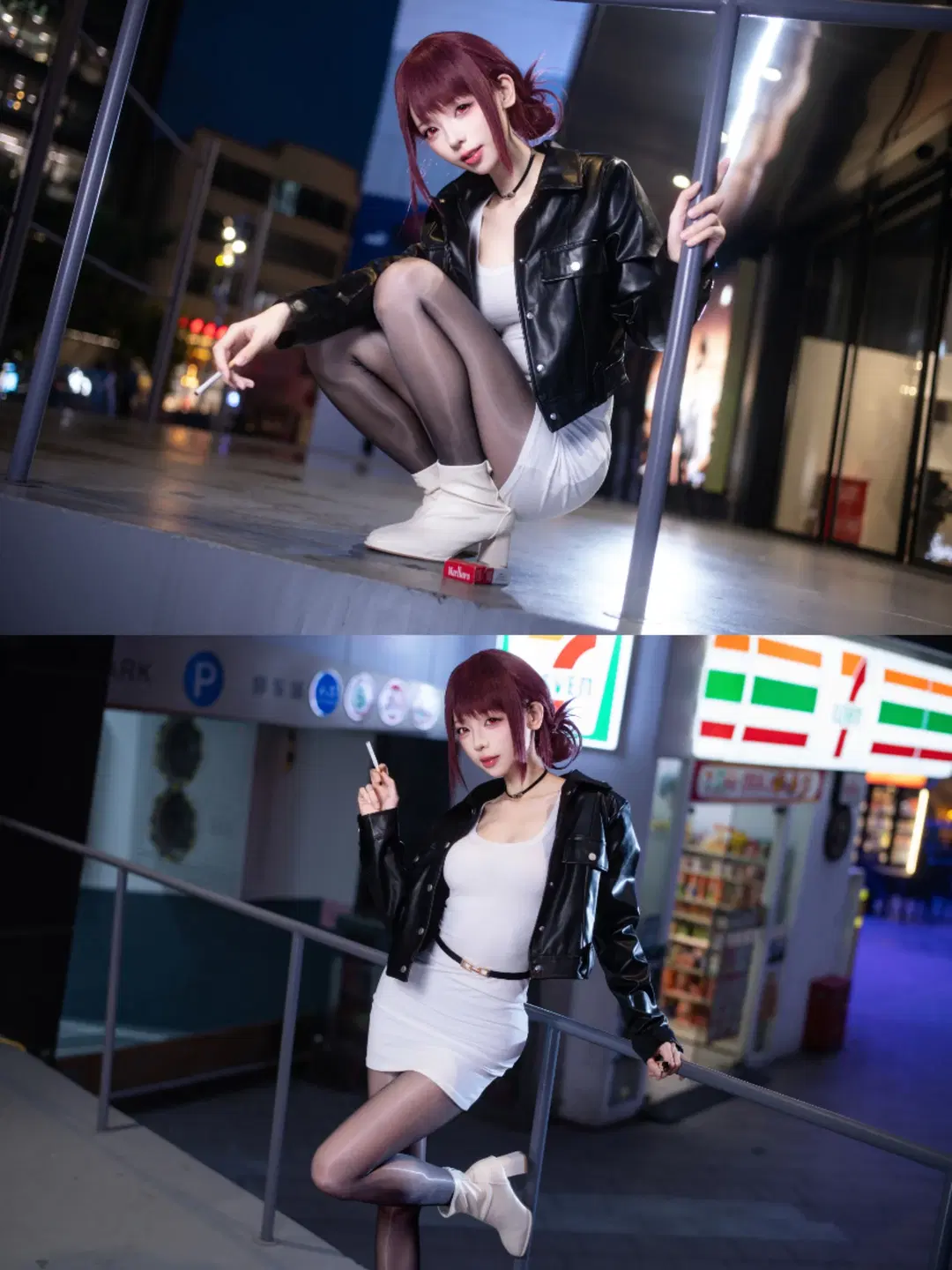 山田コスプレ：レザージャケットと黒ストッキングが深夜のコンビニと衝突する夜景ポートレート - 拉克苏 - 5枚目
