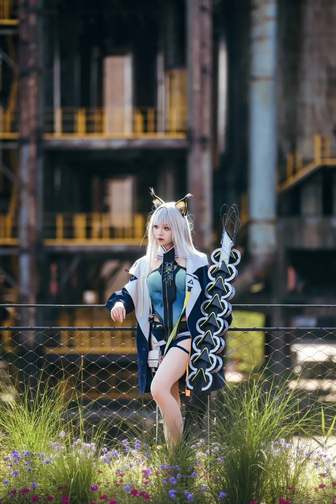 明日方舟, 凯尔希cos, 机能风cos, 工业风写真, 银发兽耳 - 第4张