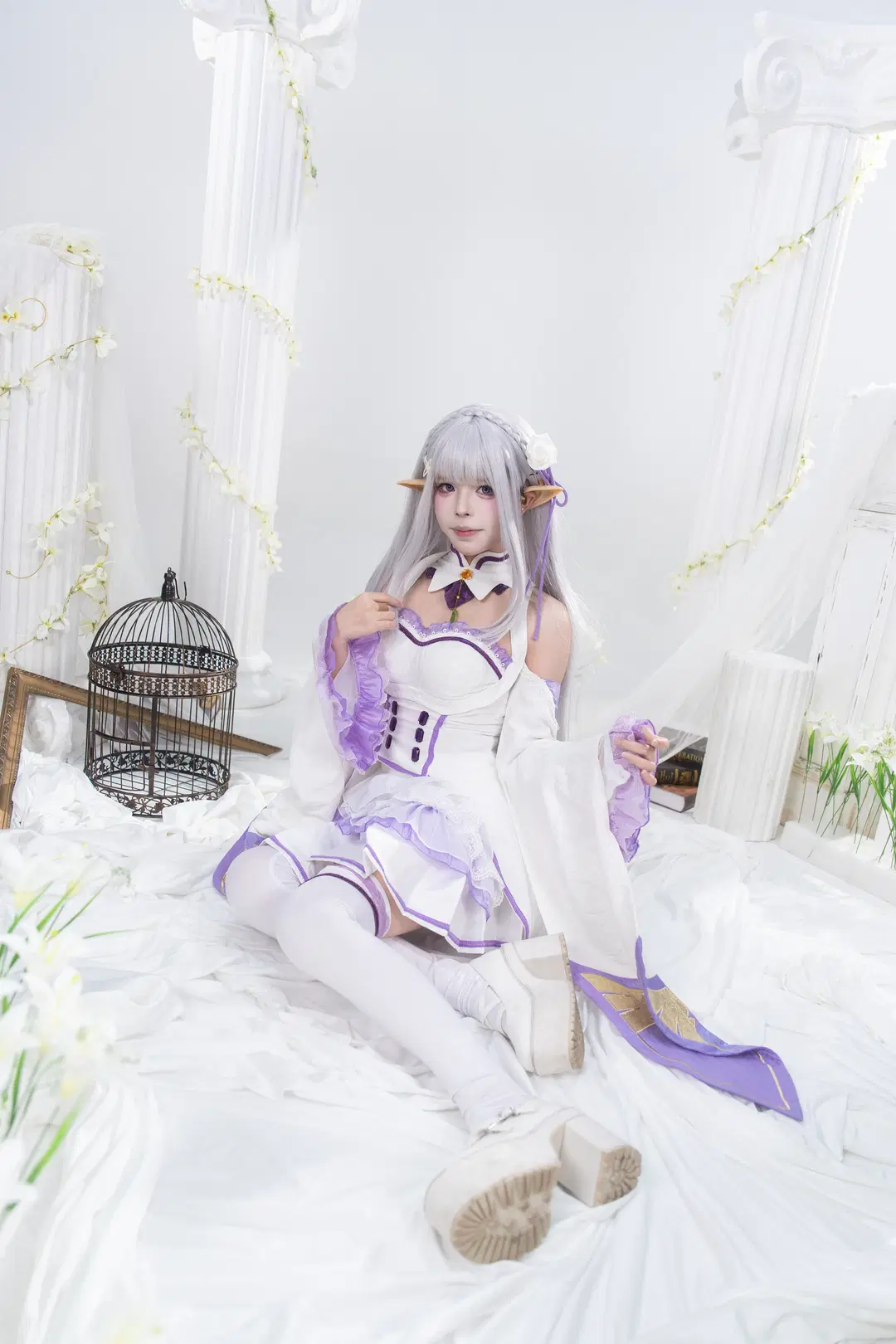 二次元cos, 白丝, 精灵耳, 梦幻摄影, 从零开始的异世界cosplay