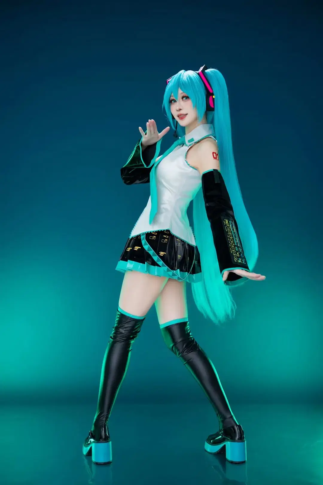 二次元cosplay, 初音未来, 初音未来cos, 过膝长靴, 世界第一公主殿下