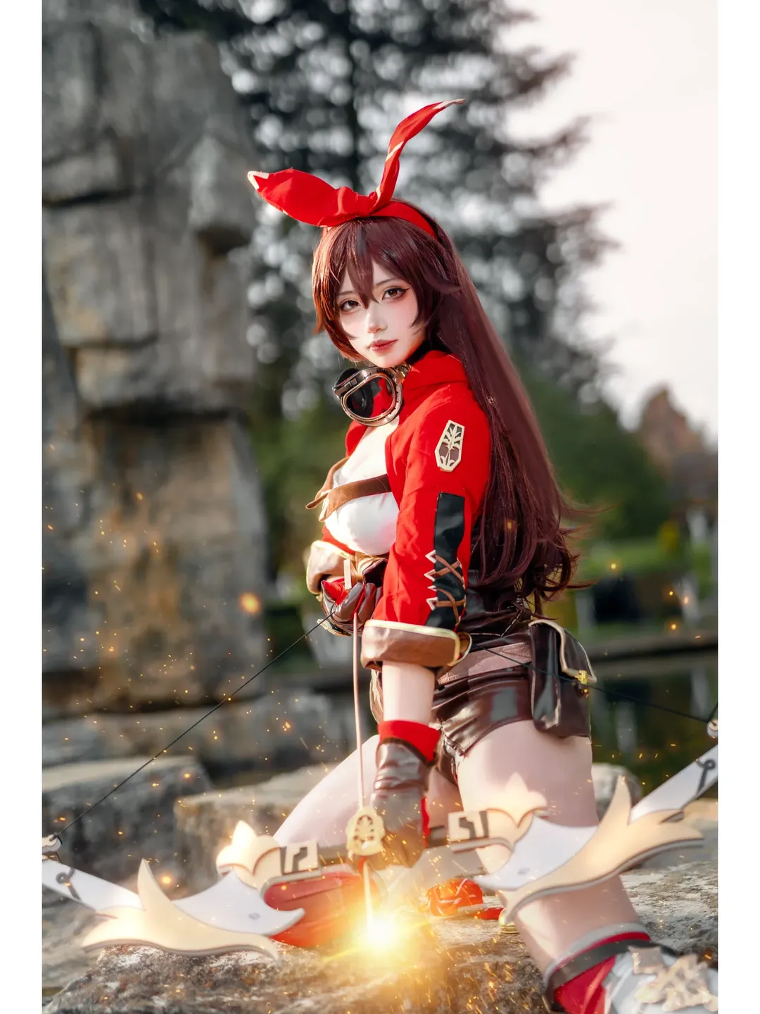 原神, cosplay, 户外摄影, 白丝, 安柏cos