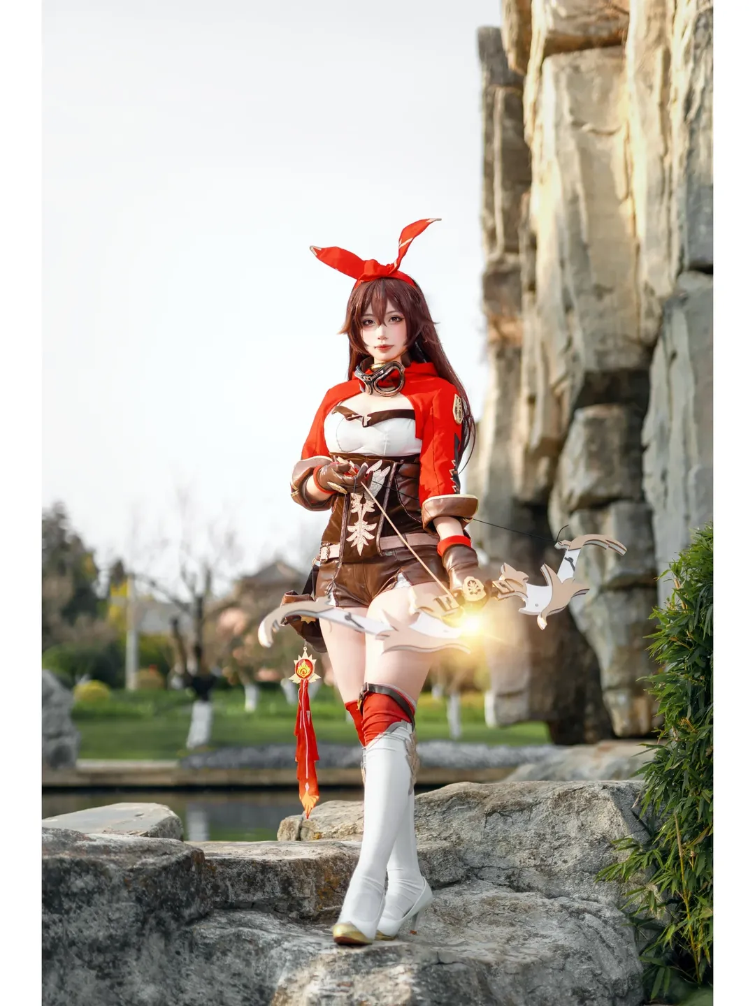 原神, cosplay, 户外摄影, 白丝, 安柏cos - 第3张