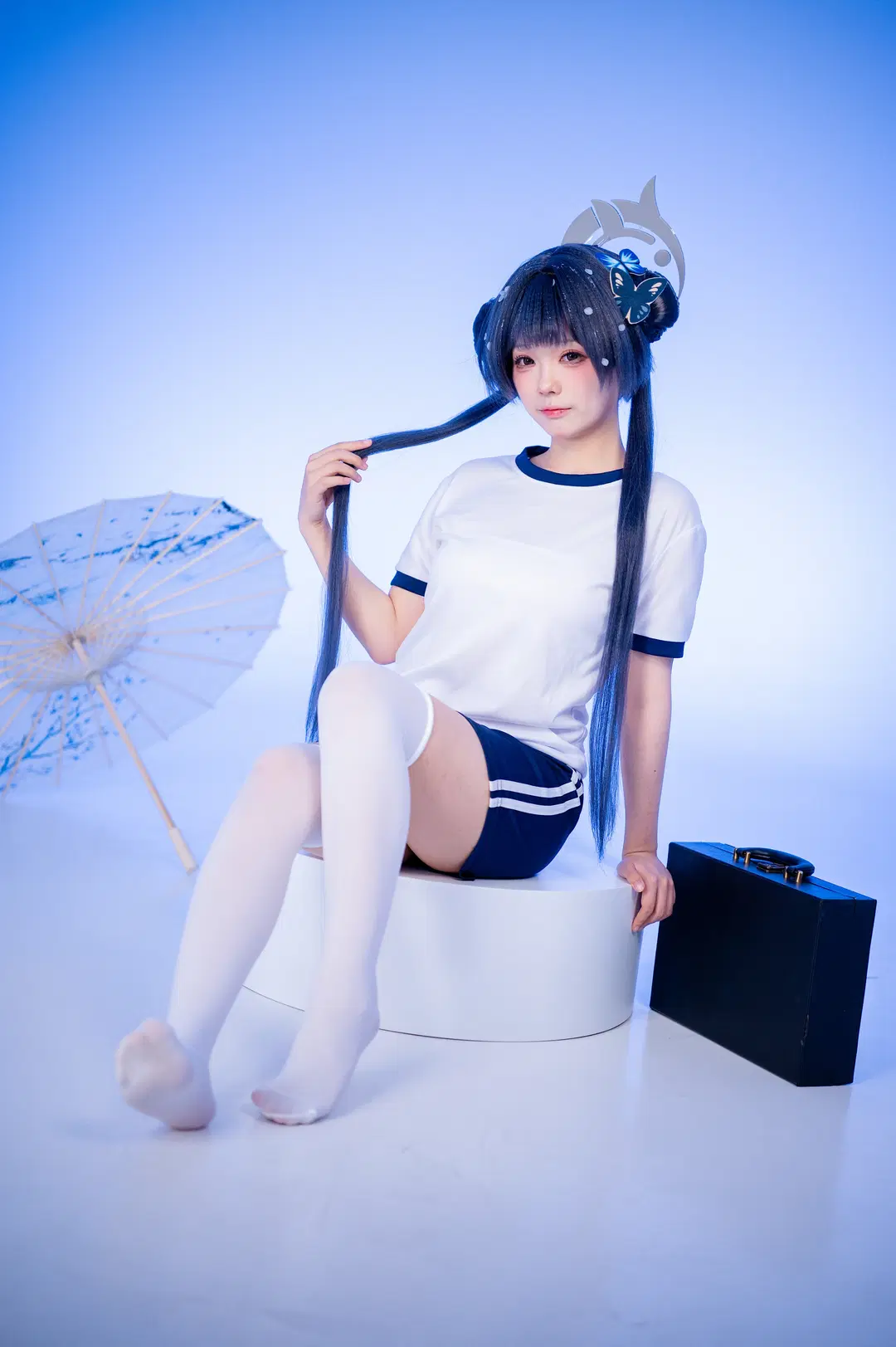 【妃咲cos】蔚藍檔案體操服，白絲過膝襪熱身日常 - 洛会像欧皇一样幸运 - 第5張