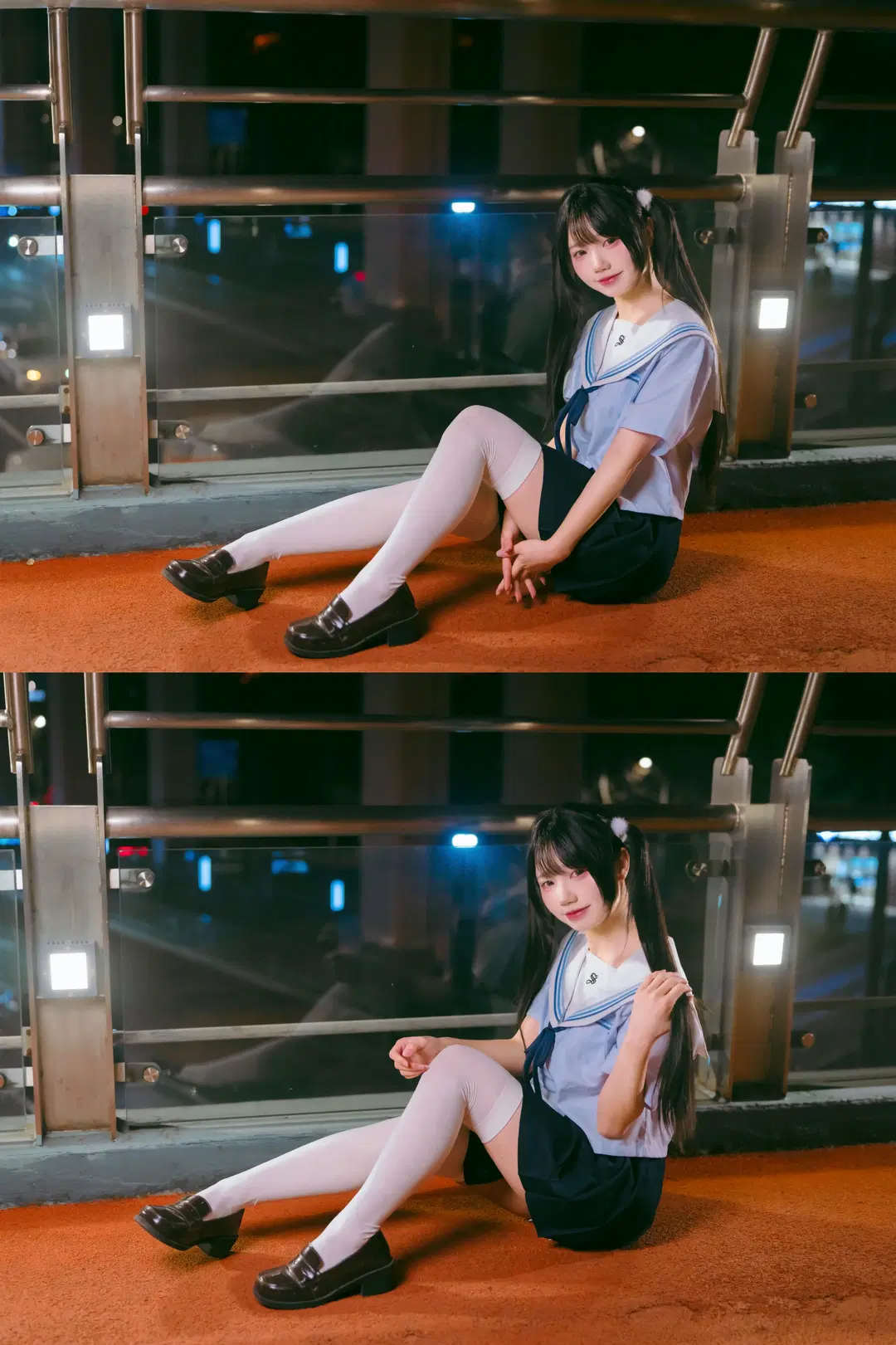 夜幕下的水手服与白丝，夜半公交站台的JK制服写真 - Mr_DDSS - 第5张