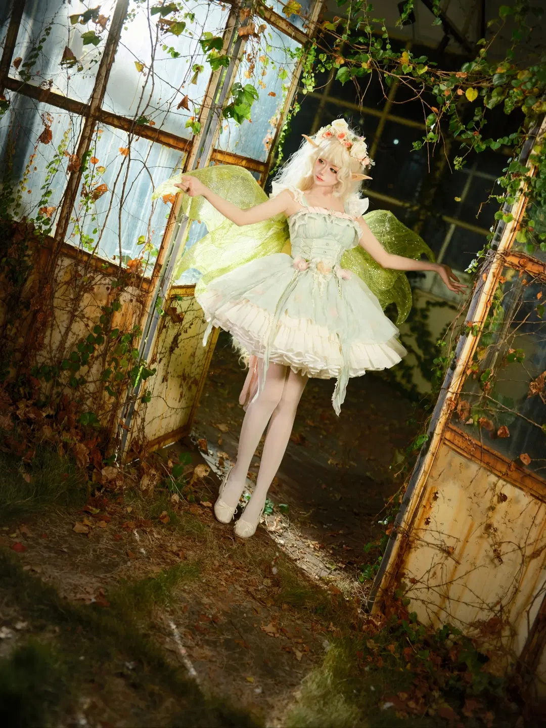 Lolita, White stockings, Elf cosplay, Ruin style, Light and shadow