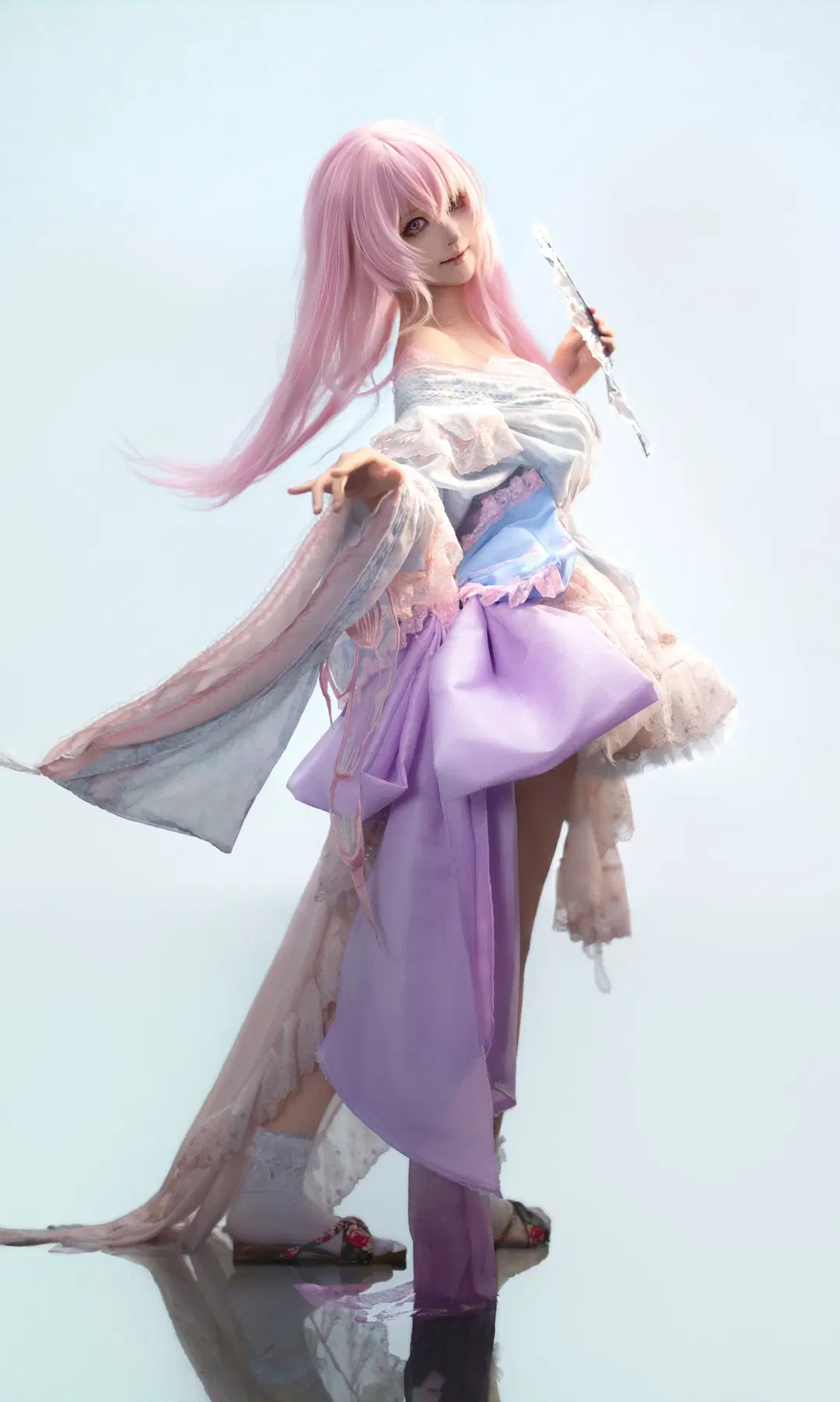 东方project, 二次元cosplay, 幽幽子cos, 白棚摄影, 丝袜