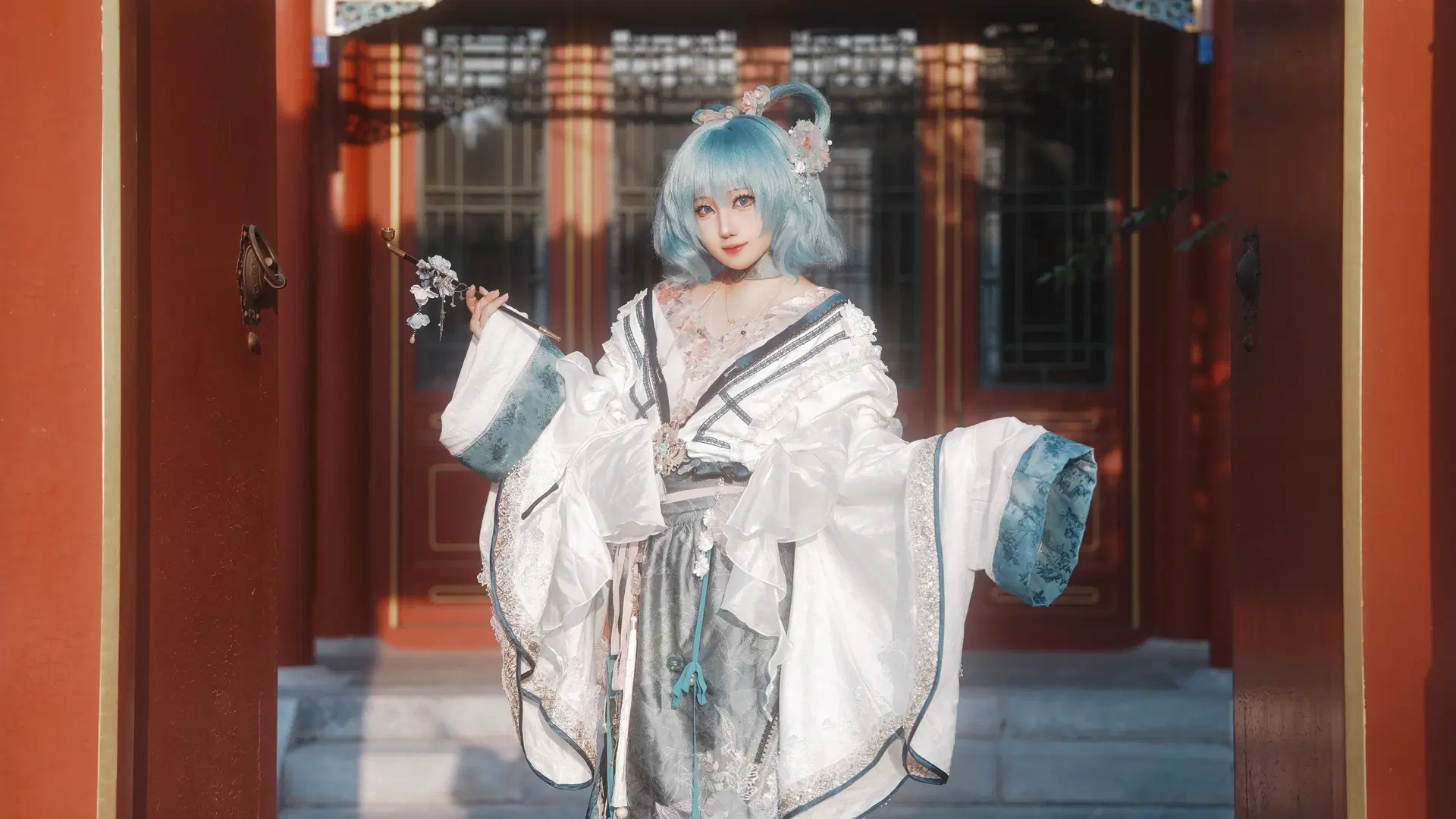 东方, 霍青娥cos, 古风, 汉服, 蓝发