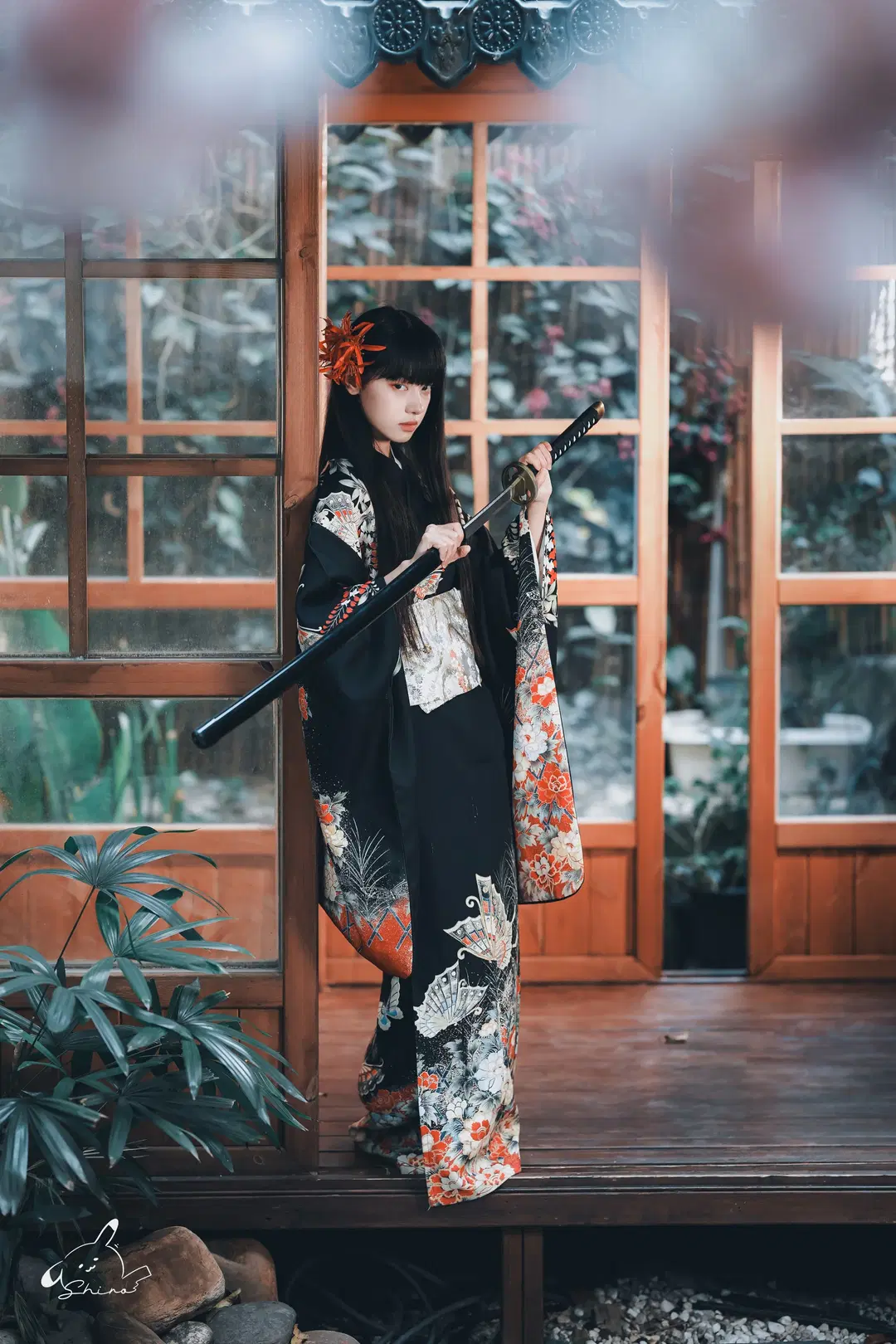 cosplay, 日式庭院, 黑道千金, 和风浴衣, 武士刀