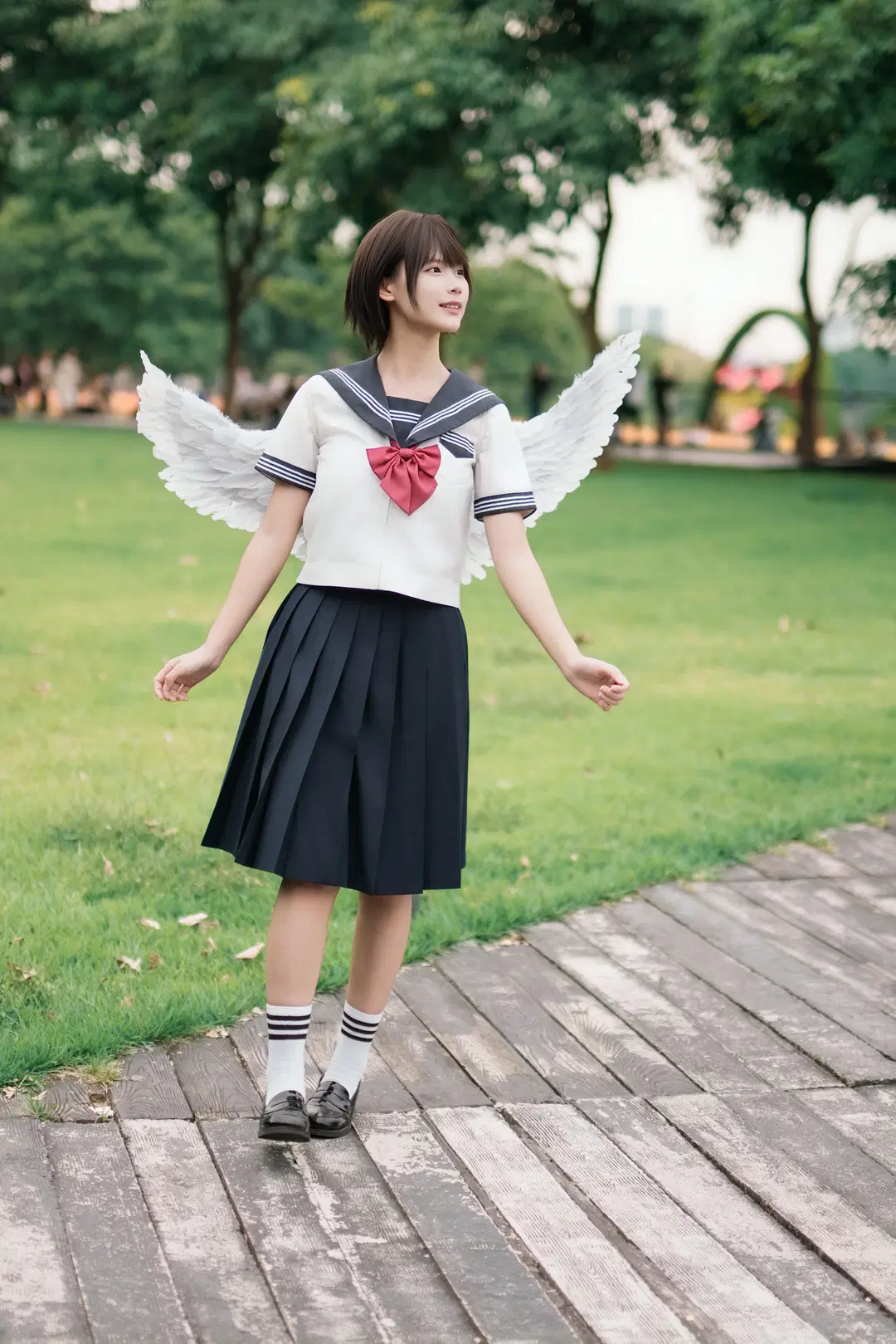 【天使＆JK制服】花畑に迷い込んだ天使：花畑での写真＆コスプレ（白ストッキング） - Shiro - 3枚目