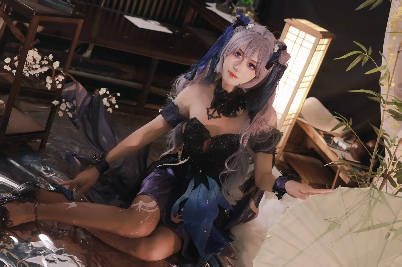 Genshin Impact, Keqing cosplay, Stockings, Male cosplay, Opulent Splendor