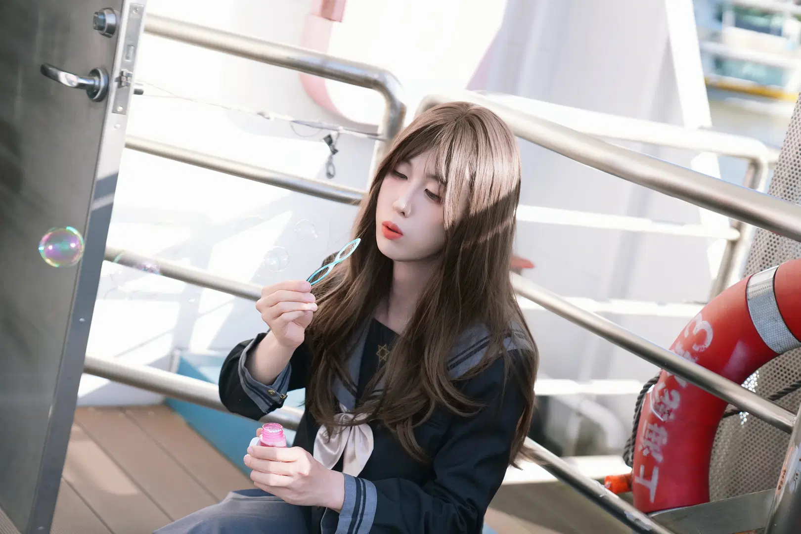 男孩子的水手服写真，放学后的海风与甲板 - mako - 第3张