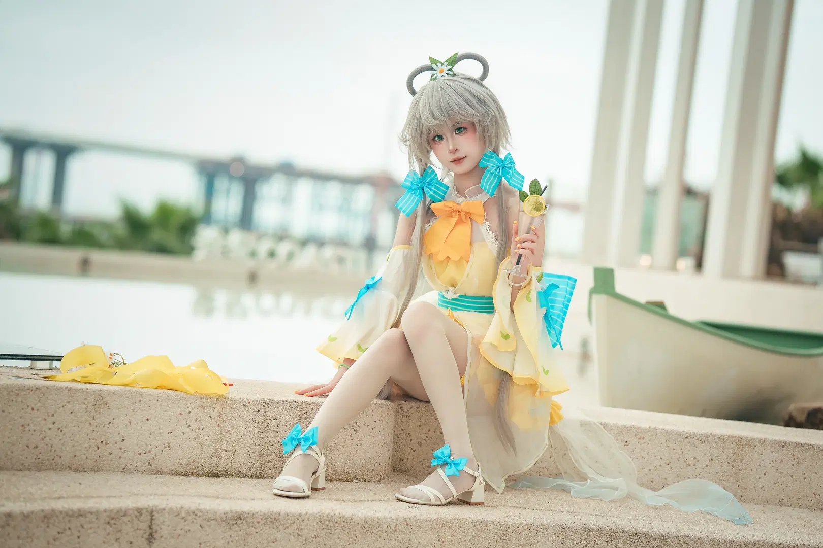 二次元摄影, 洛天依cos, 白丝穿搭, 夏日清新, 小柠檬