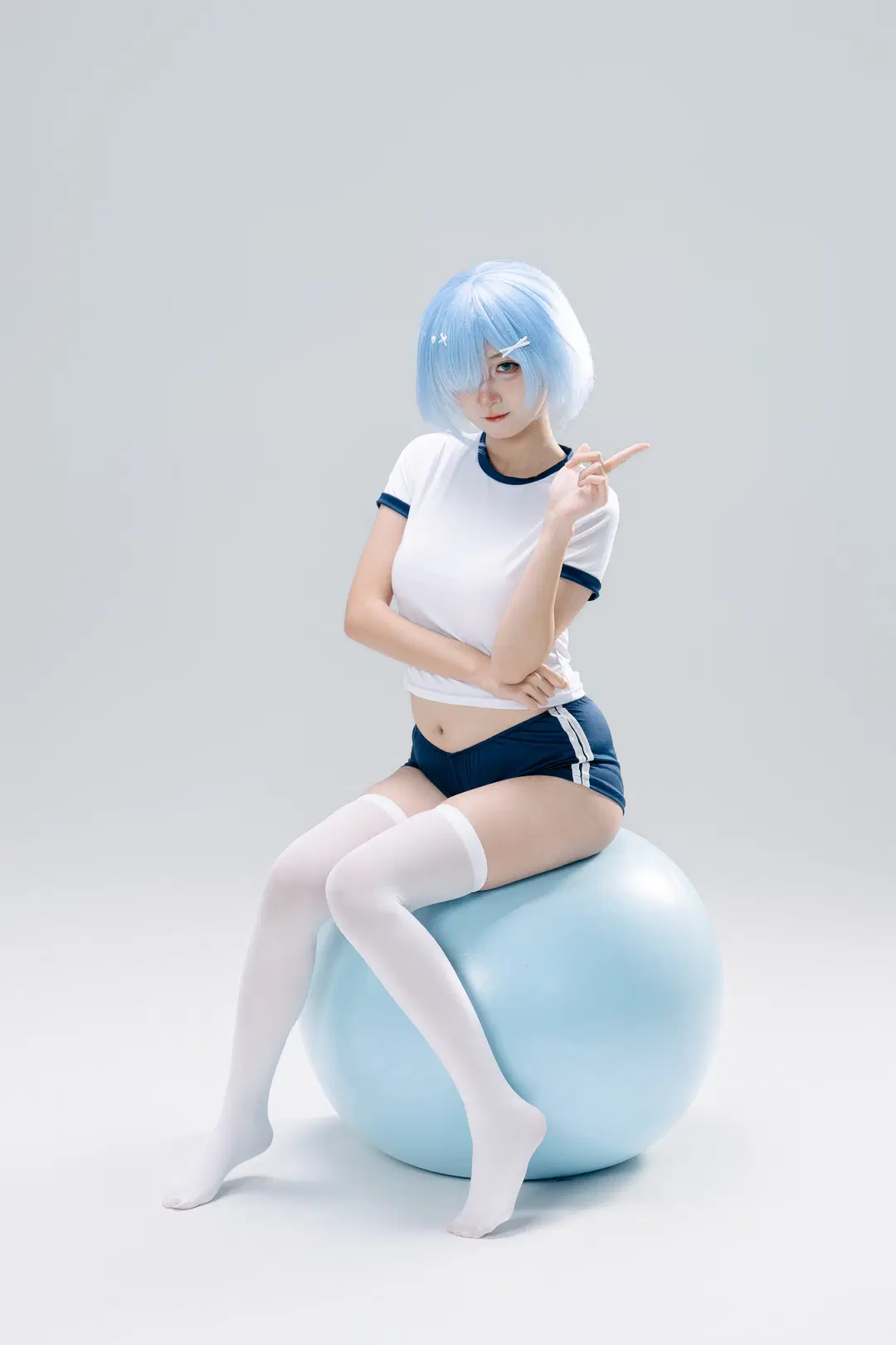 【蕾姆cos】白棚里的水蓝色体操服与瑜伽球拍摄记录 - 一只黑猫 - 第7张