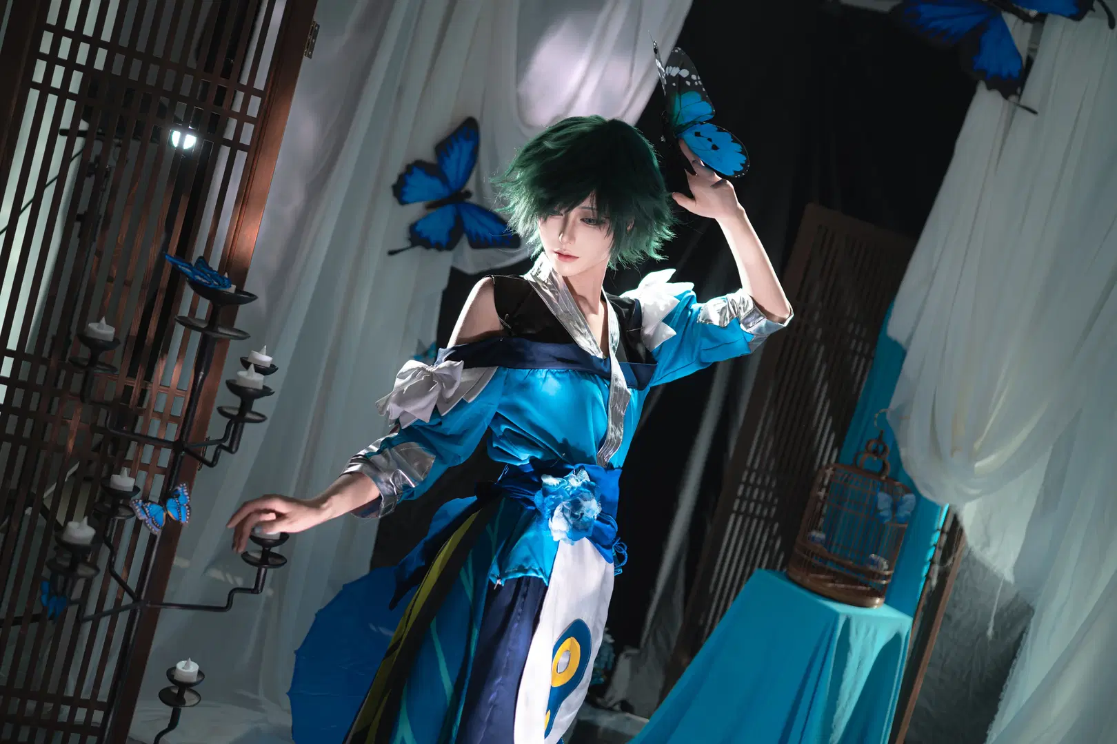 【荘周コスプレ】青系の幻想的なスタジオ撮影、光と影が紡ぐ蝶の夢心地 - 行云 - 2枚目