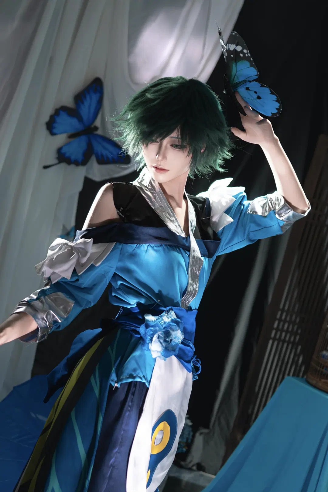 【荘周コスプレ】青系の幻想的なスタジオ撮影、光と影が紡ぐ蝶の夢心地 - 行云 - 3枚目