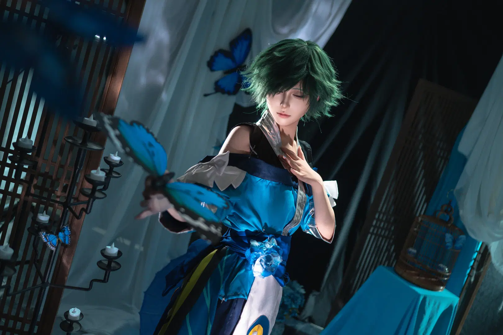 【荘周コスプレ】青系の幻想的なスタジオ撮影、光と影が紡ぐ蝶の夢心地 - 行云 - 4枚目