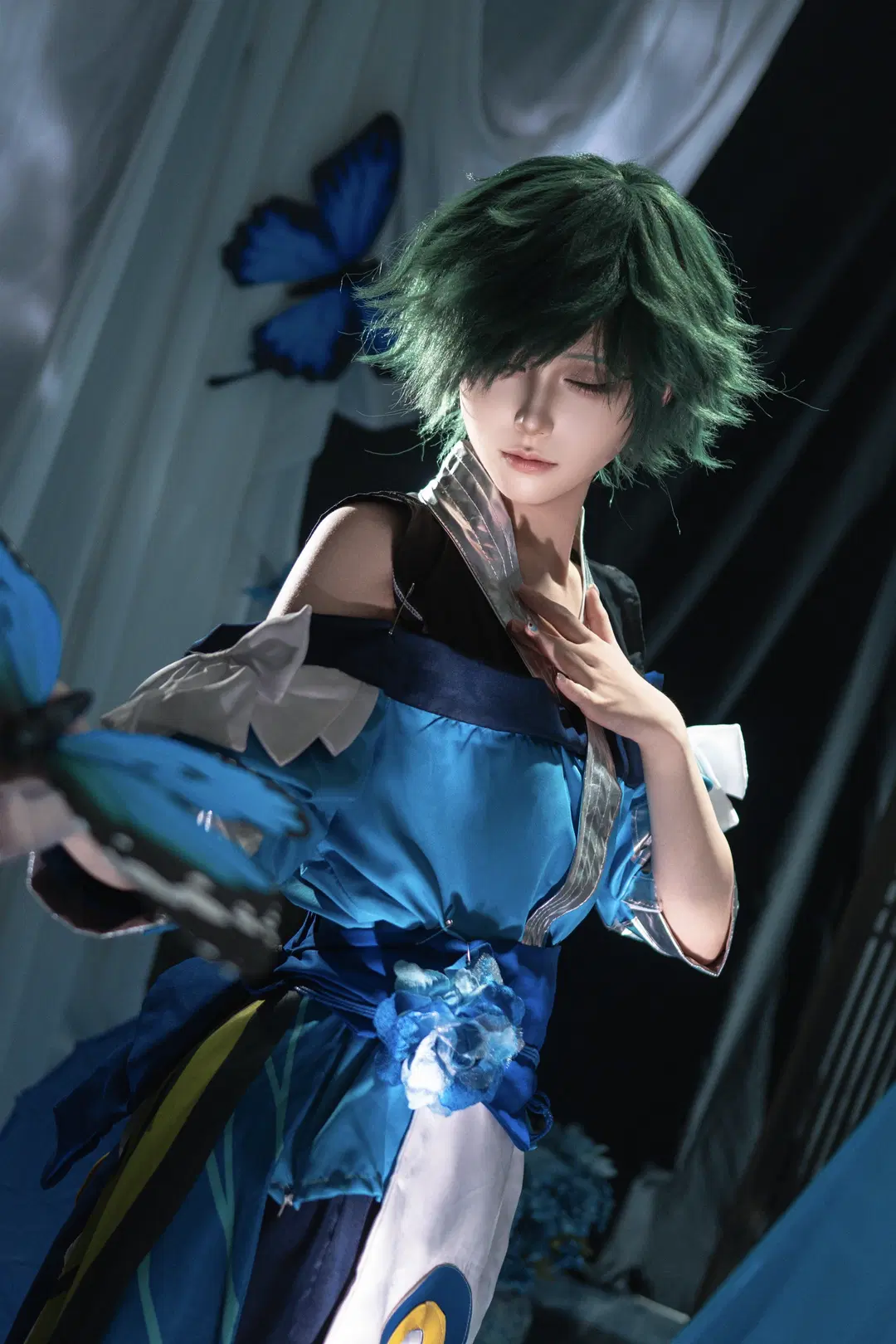 【荘周コスプレ】青系の幻想的なスタジオ撮影、光と影が紡ぐ蝶の夢心地 - 行云 - 5枚目