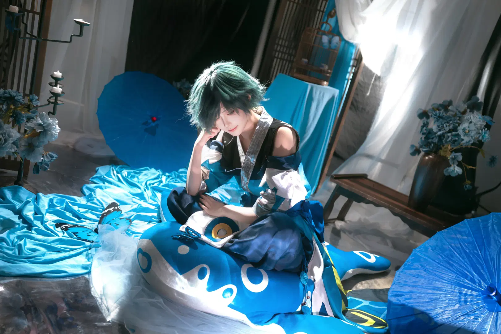 【荘周コスプレ】青系の幻想的なスタジオ撮影、光と影が紡ぐ蝶の夢心地 - 行云 - 6枚目