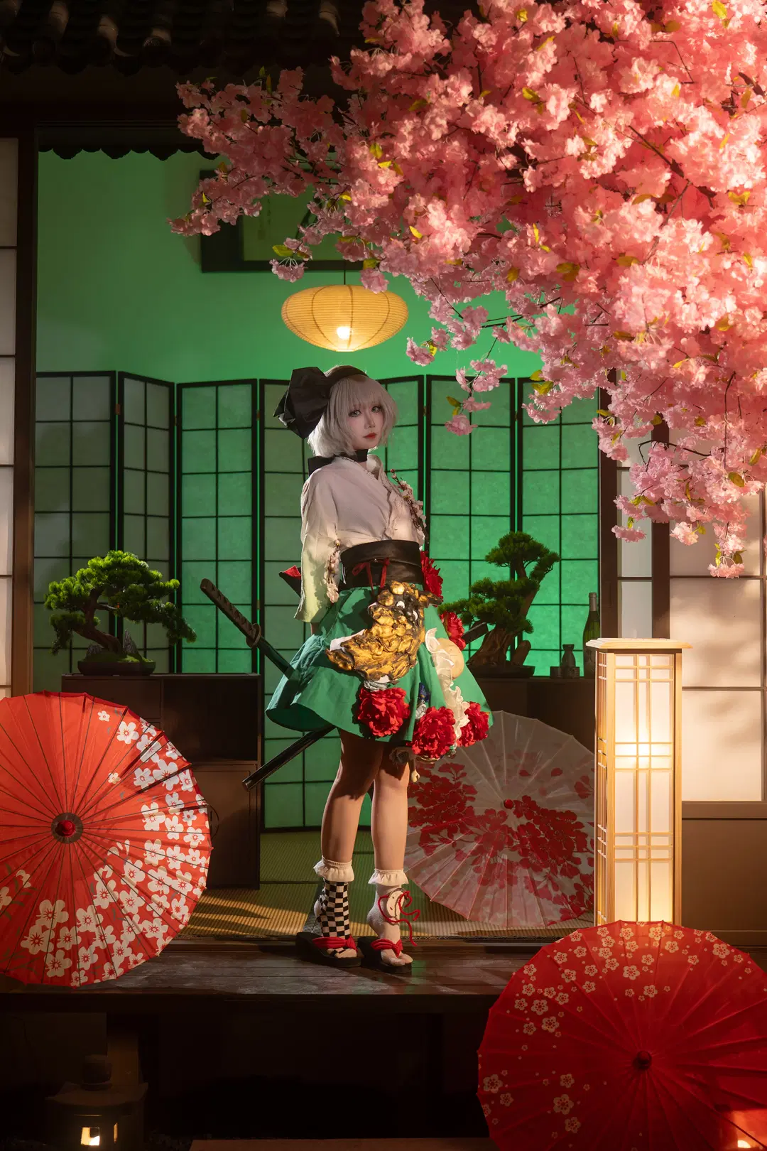 东方Project, 魂魄妖梦cos, 和风写真, 日式场景, 黑白棋盘格袜