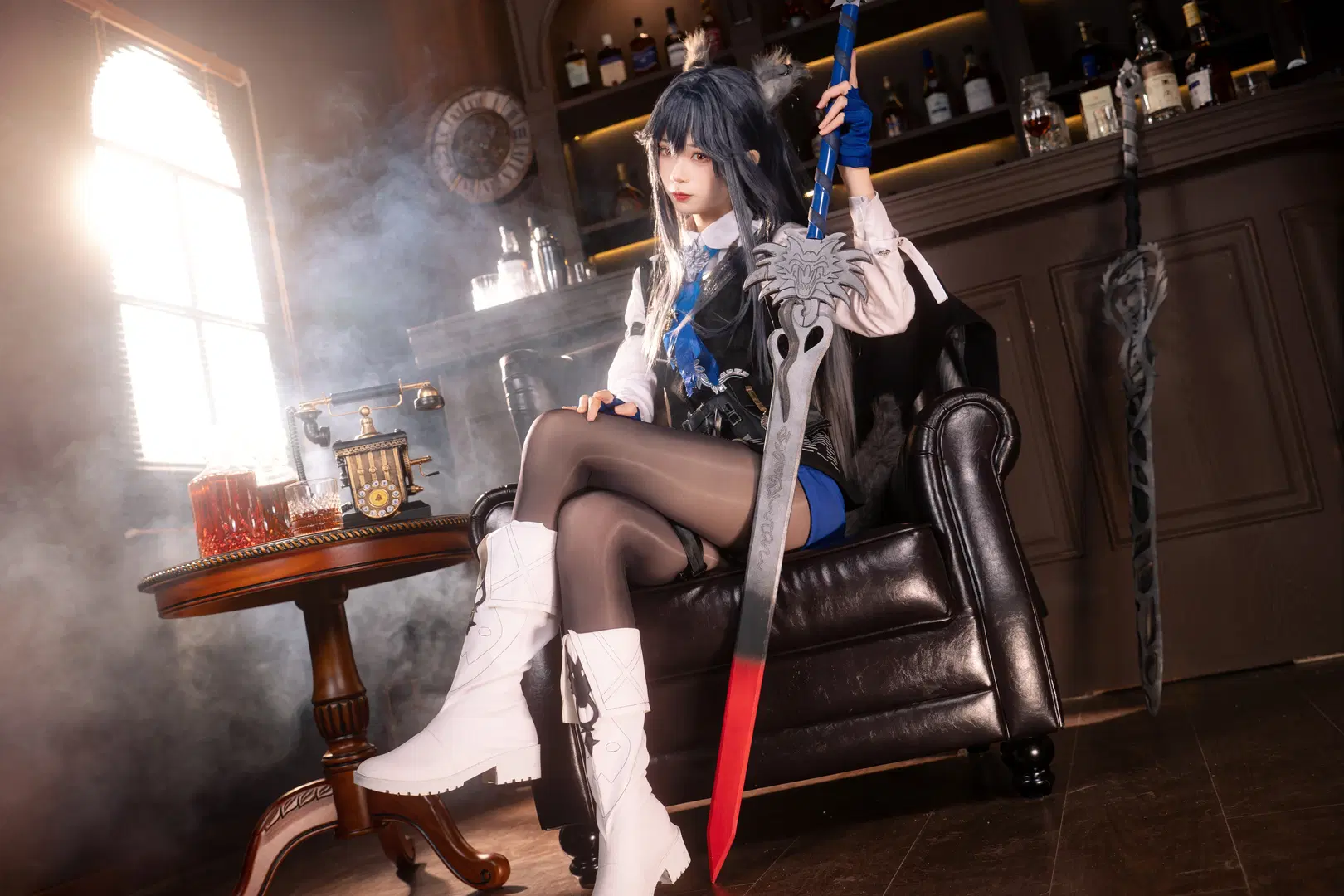 明日方舟, 战术风, 黑丝, 缄默德克萨斯cos, 酒吧风写真