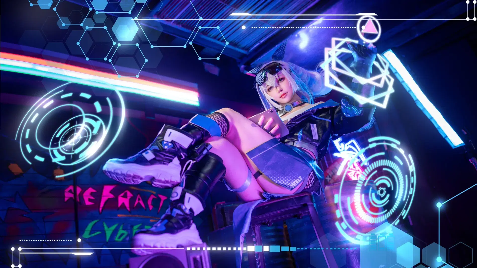 崩坏星穹铁道, 银狼cos, 赛博朋克cos, 网袜, 星穹铁道银狼