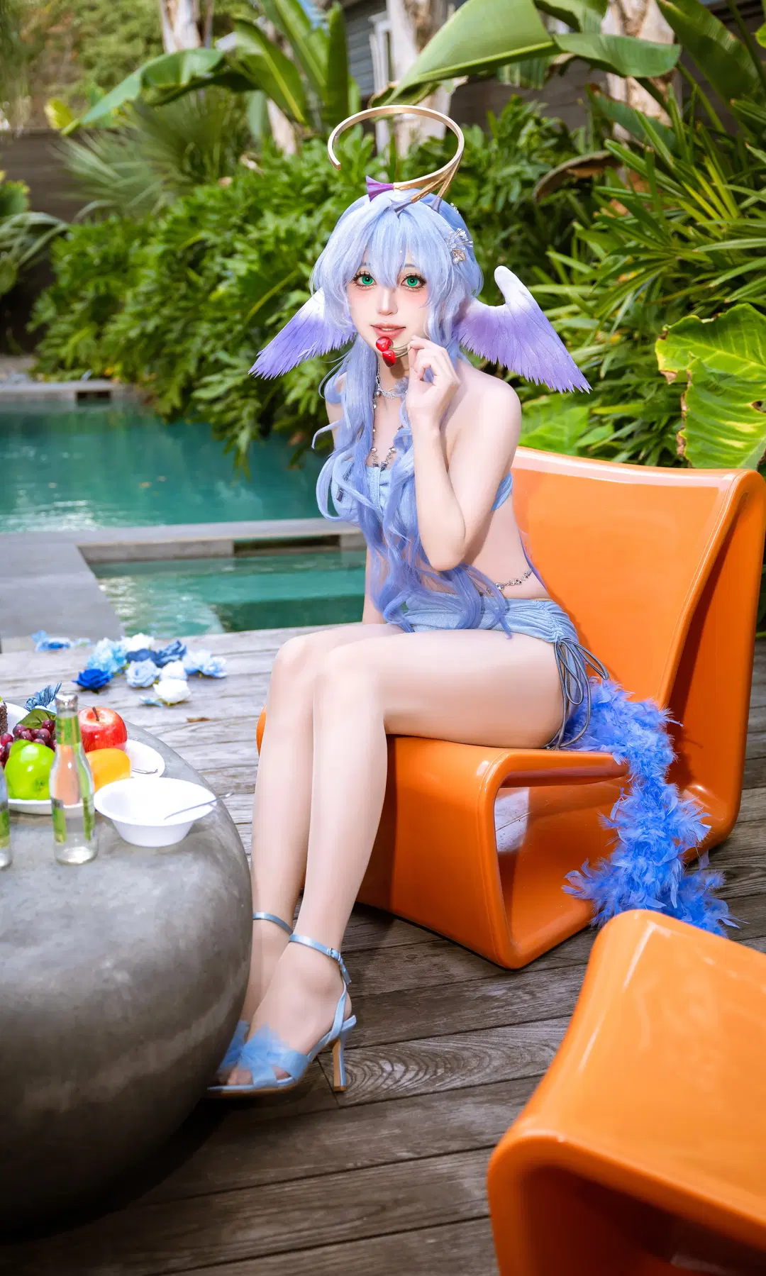 Honkai: Star Rail, Cosplay photoshoot, Robin cosplay, Female cosplayer, Custom swimsuit design