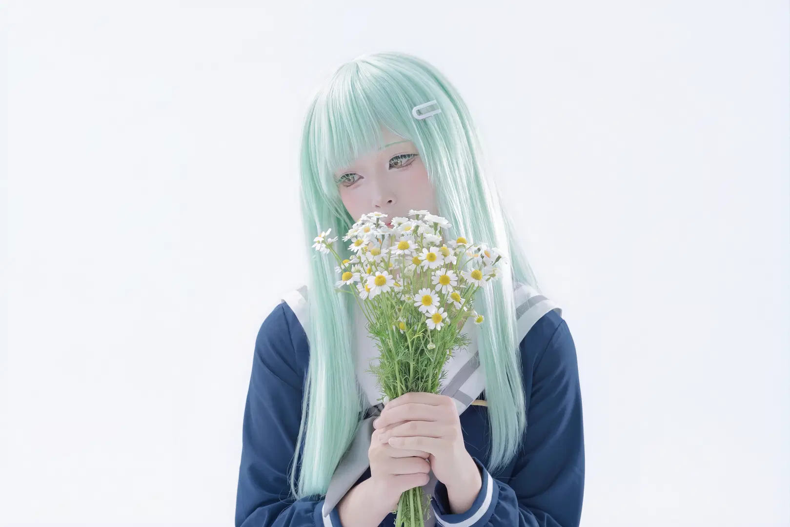 【若葉睦cos】MyGO日常，純白背景下的清冷水手服造型 - 真汐 - 第3張