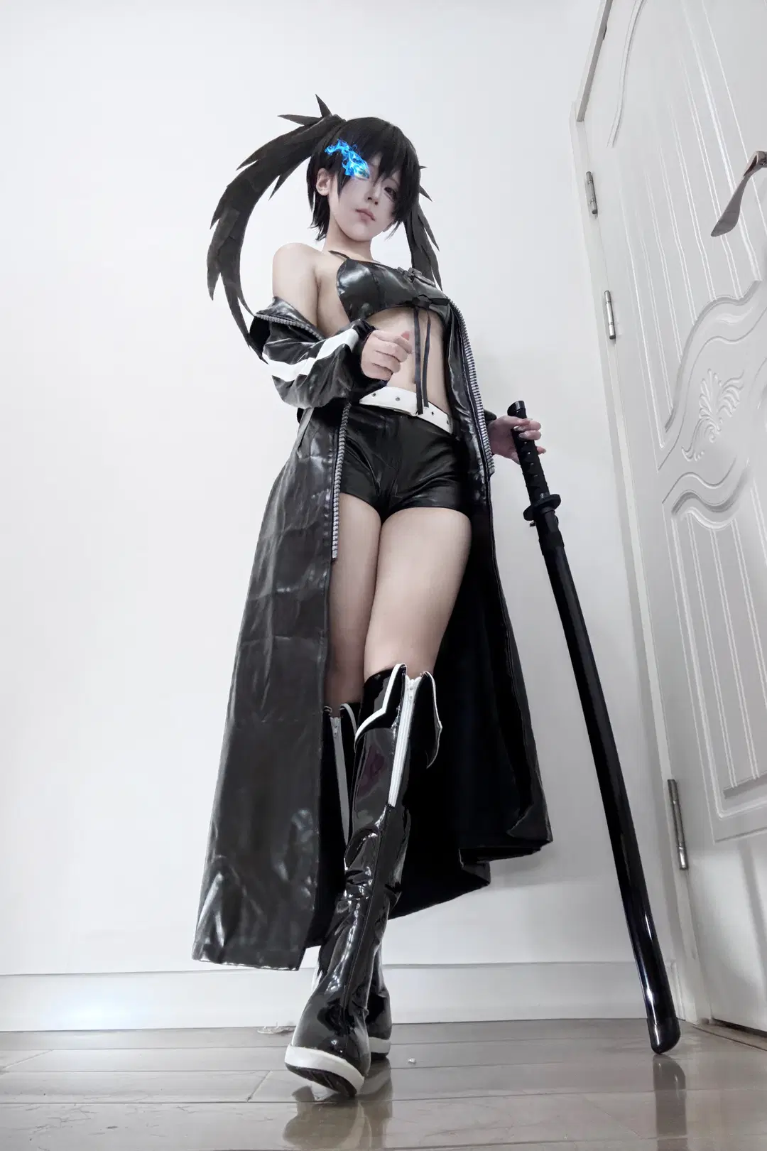 二次元cosplay, 双马尾, 黑岩射手cos, 长筒靴, 黑岩射手