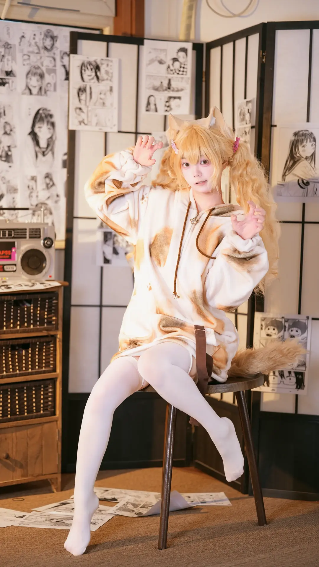 白丝, 元气少女, 日系写真, 兽耳cos, 三花猫cos
