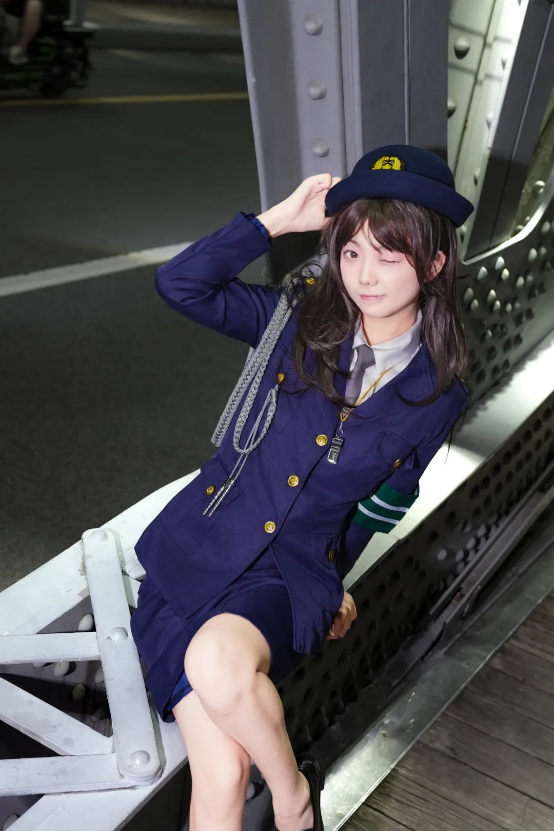 夜景人像, 中野美树cos, 少女与战车, 制服场照, 元气甜妹