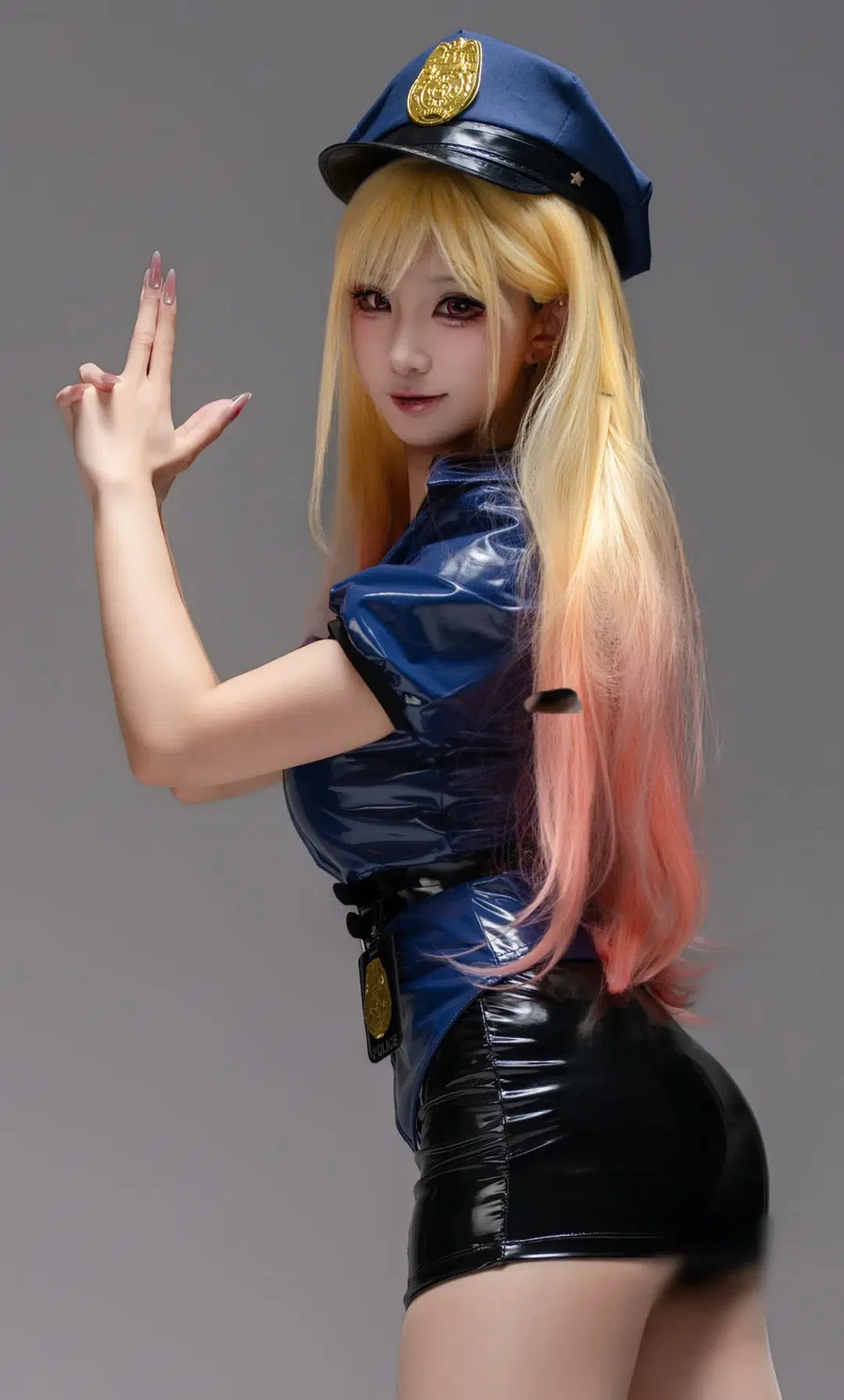 【喜多川海夢コスプレ】光沢素材の女性警察官制服を着用！黒レギンスのこだわり満載（二次元コスプレ） - 安安好困zzz - 2枚目