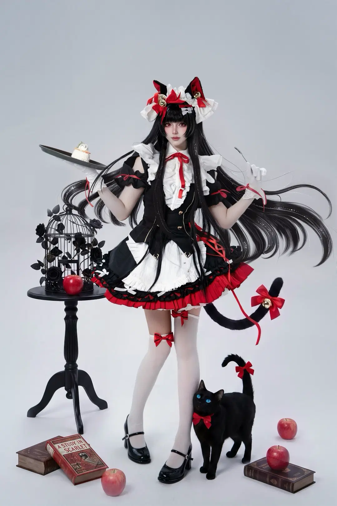 鳴潮, 千咲 コスプレ, 白ストッキング, メイド服コスプレ, 温州コスプレ撮影