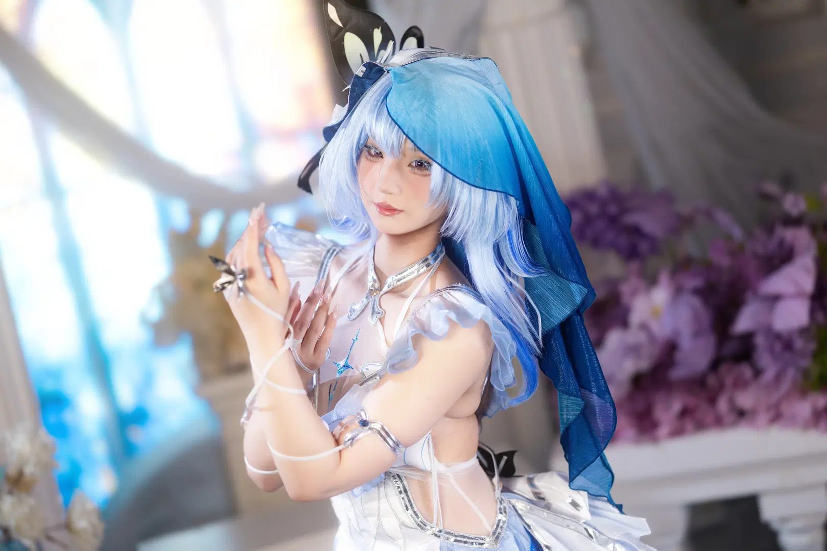 【ショアキーパー コスプレ】鳴潮が紡ぐ蒼き幻夢、銀糸メッシュドレスの緻密さに息を呑む - 小羊不困（无限限流版，求关注求点赞） - 6枚目