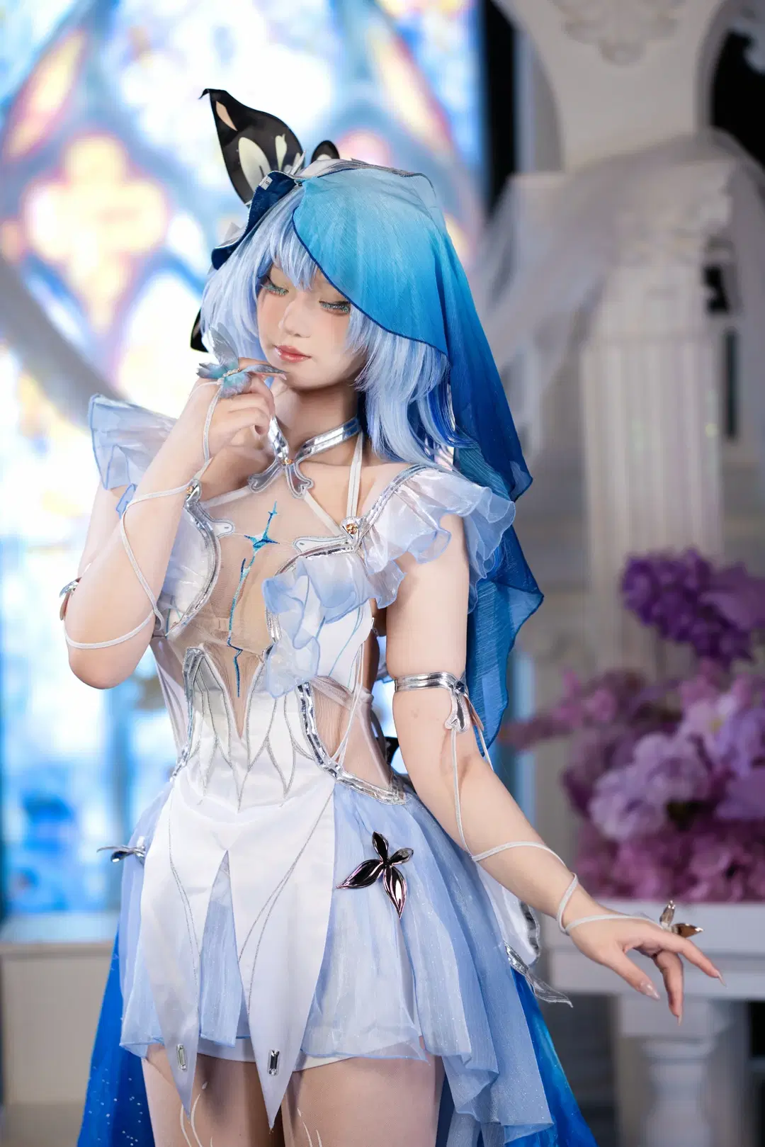 【ショアキーパー コスプレ】鳴潮が紡ぐ蒼き幻夢、銀糸メッシュドレスの緻密さに息を呑む - 小羊不困（无限限流版，求关注求点赞） - 7枚目