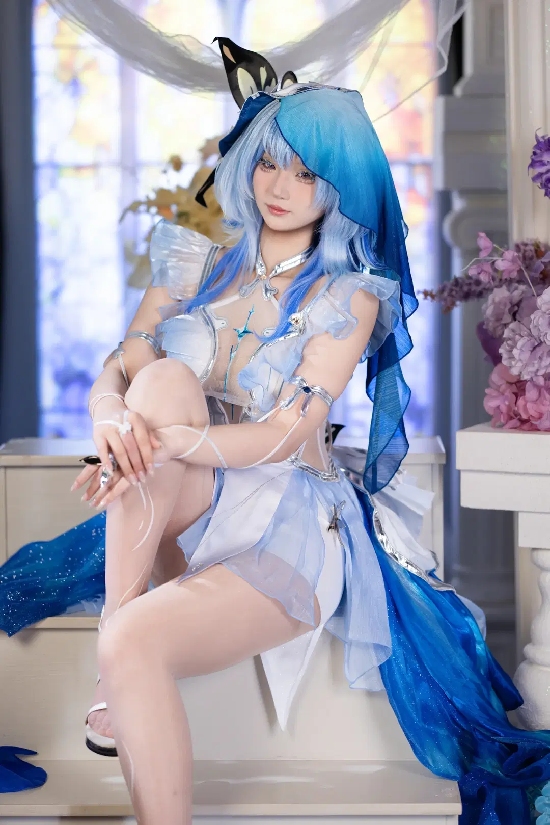 【ショアキーパー コスプレ】鳴潮が紡ぐ蒼き幻夢、銀糸メッシュドレスの緻密さに息を呑む - 小羊不困（无限限流版，求关注求点赞） - 9枚目