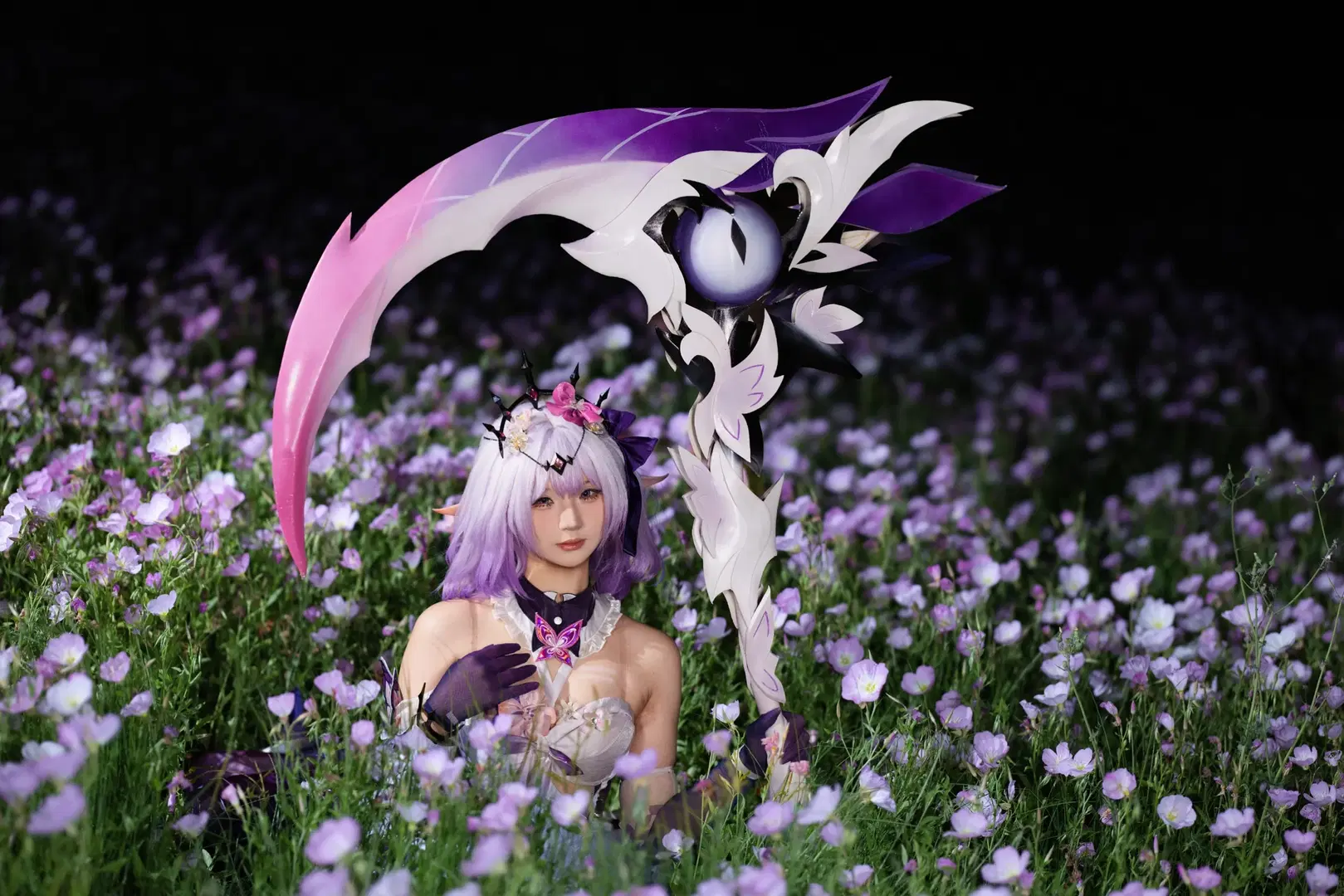 【遐蝶cos】崩壞星穹鐵道：月見草花海中的夜色記錄 - 小羊不困（无限限流版，求关注求点赞） - 第2張