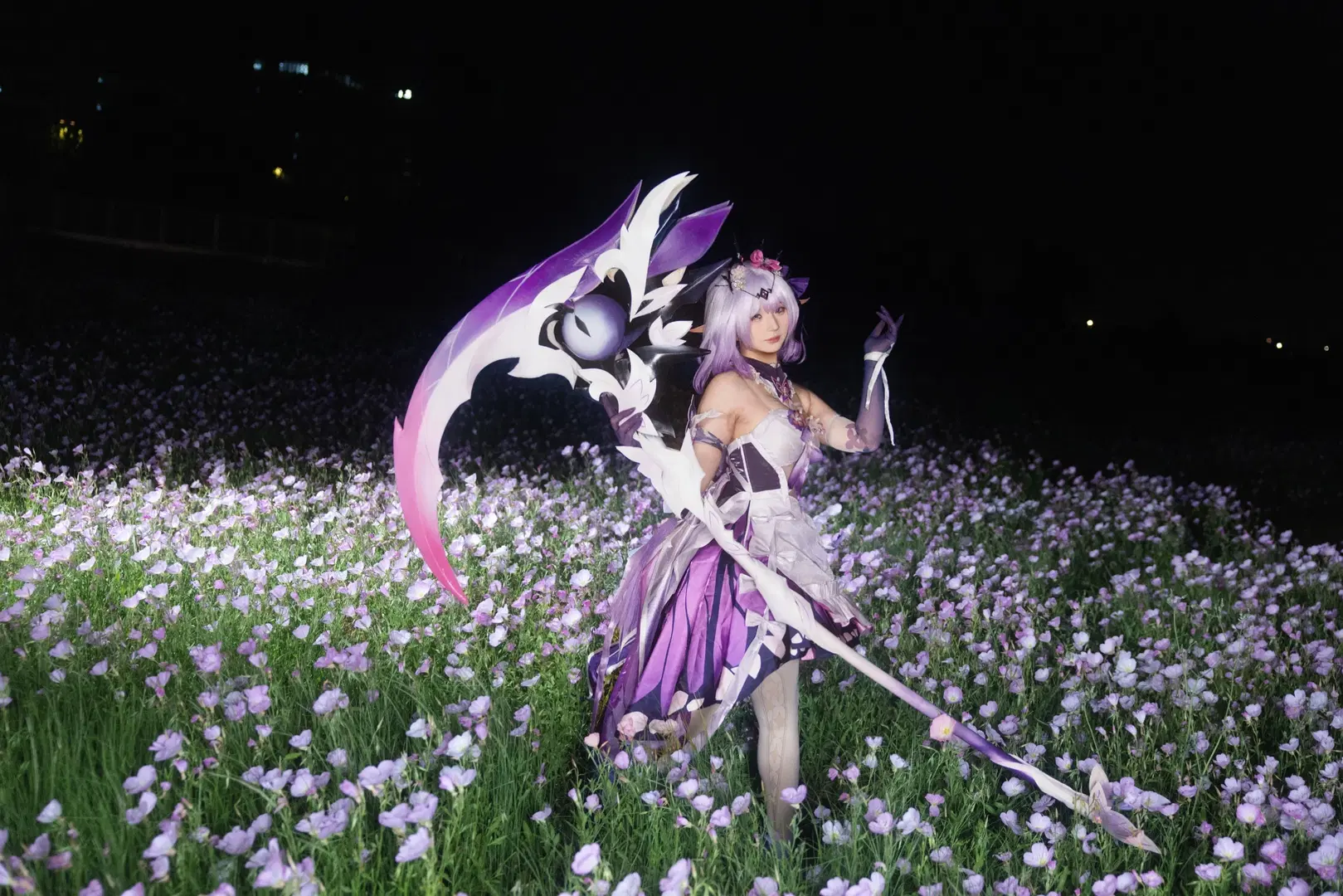 【キャストリス コスプレ】『崩壊：スターレイル』「蝶恋花」テーマの紫花海夜景：白ストッキング＆コスプレ - 小羊不困（无限限流版，求关注求点赞） - 2枚目