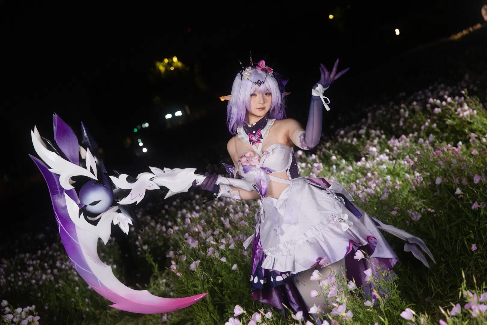 【キャストリス コスプレ】『崩壊：スターレイル』「蝶恋花」テーマの紫花海夜景：白ストッキング＆コスプレ - 小羊不困（无限限流版，求关注求点赞） - 5枚目