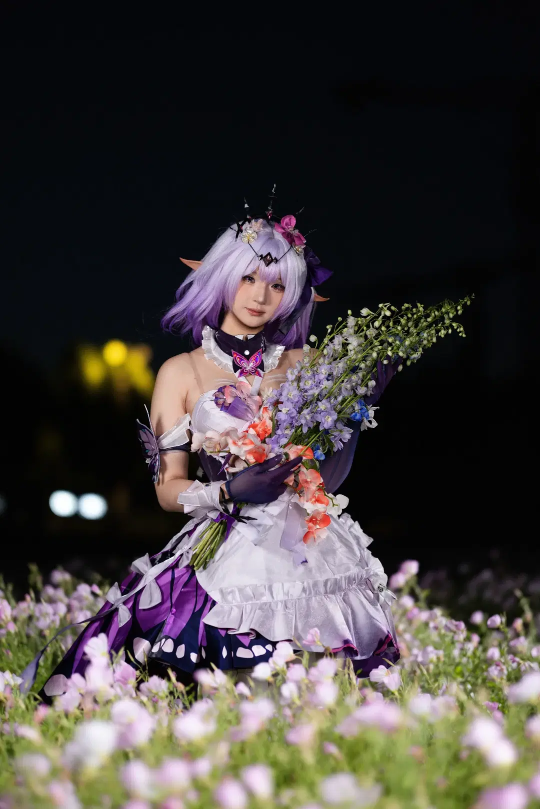 【キャストリス コスプレ】『崩壊：スターレイル』「蝶恋花」テーマの紫花海夜景：白ストッキング＆コスプレ - 小羊不困（无限限流版，求关注求点赞） - 6枚目